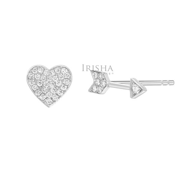 14K Gold 0.20 Ct. Genuine Diamond Heart Arrow Stud Earrings Valentine's Jewelry