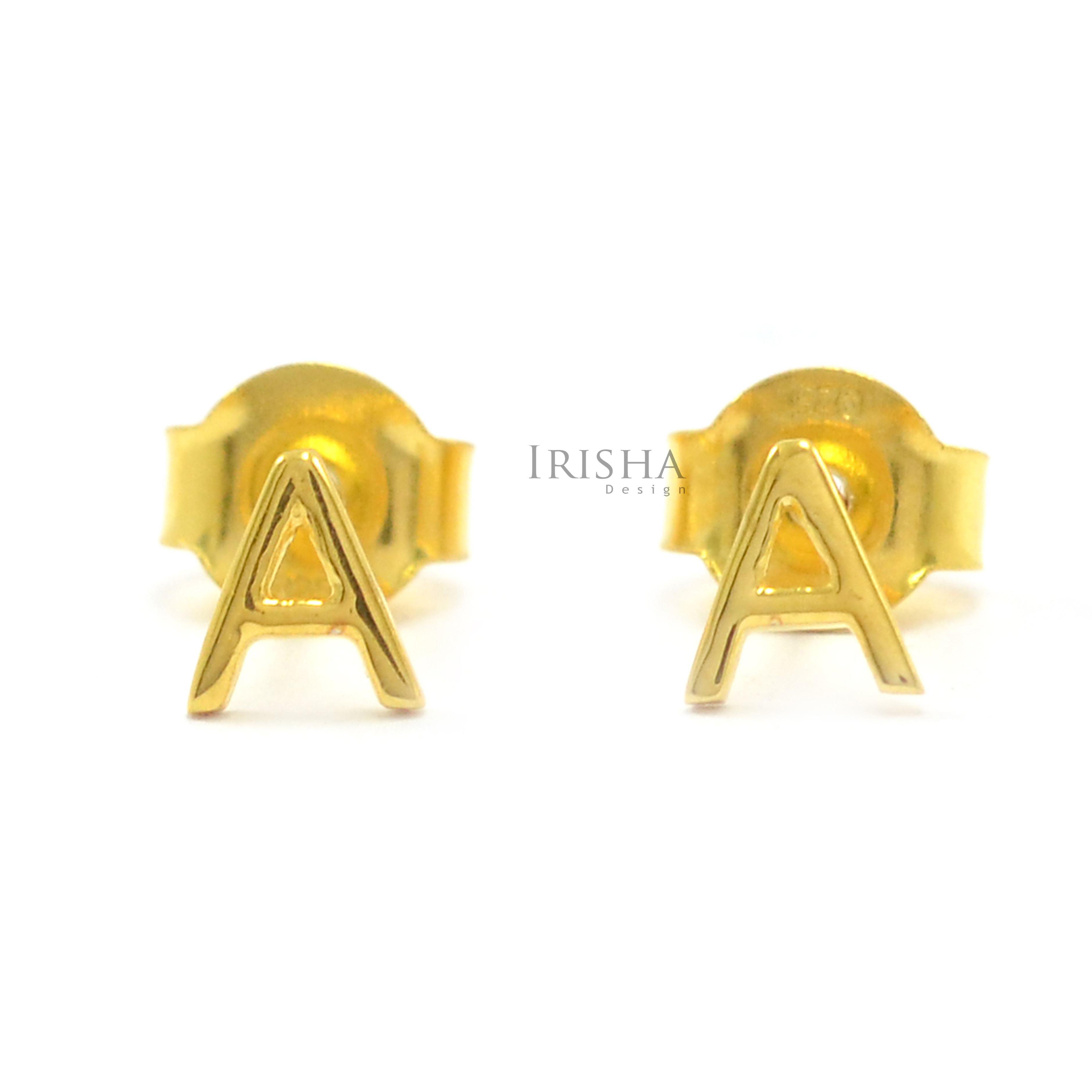 14K Plain Solid Gold Initial A to Z Alphabet Studs Earring Woman's Fine Jewelry