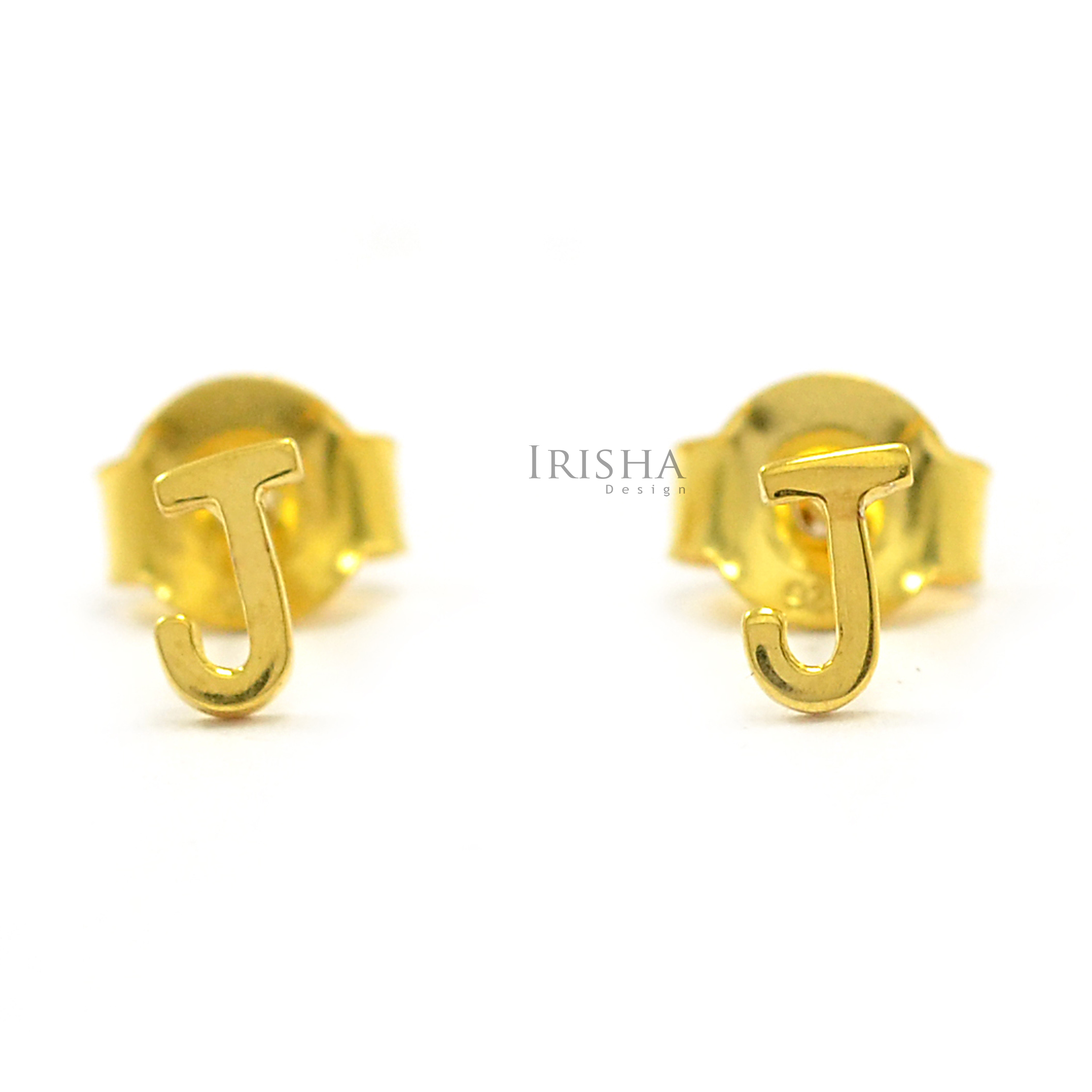 14K Plain Solid Gold Initial A to Z Alphabet Studs Earring Woman's Fine Jewelry
