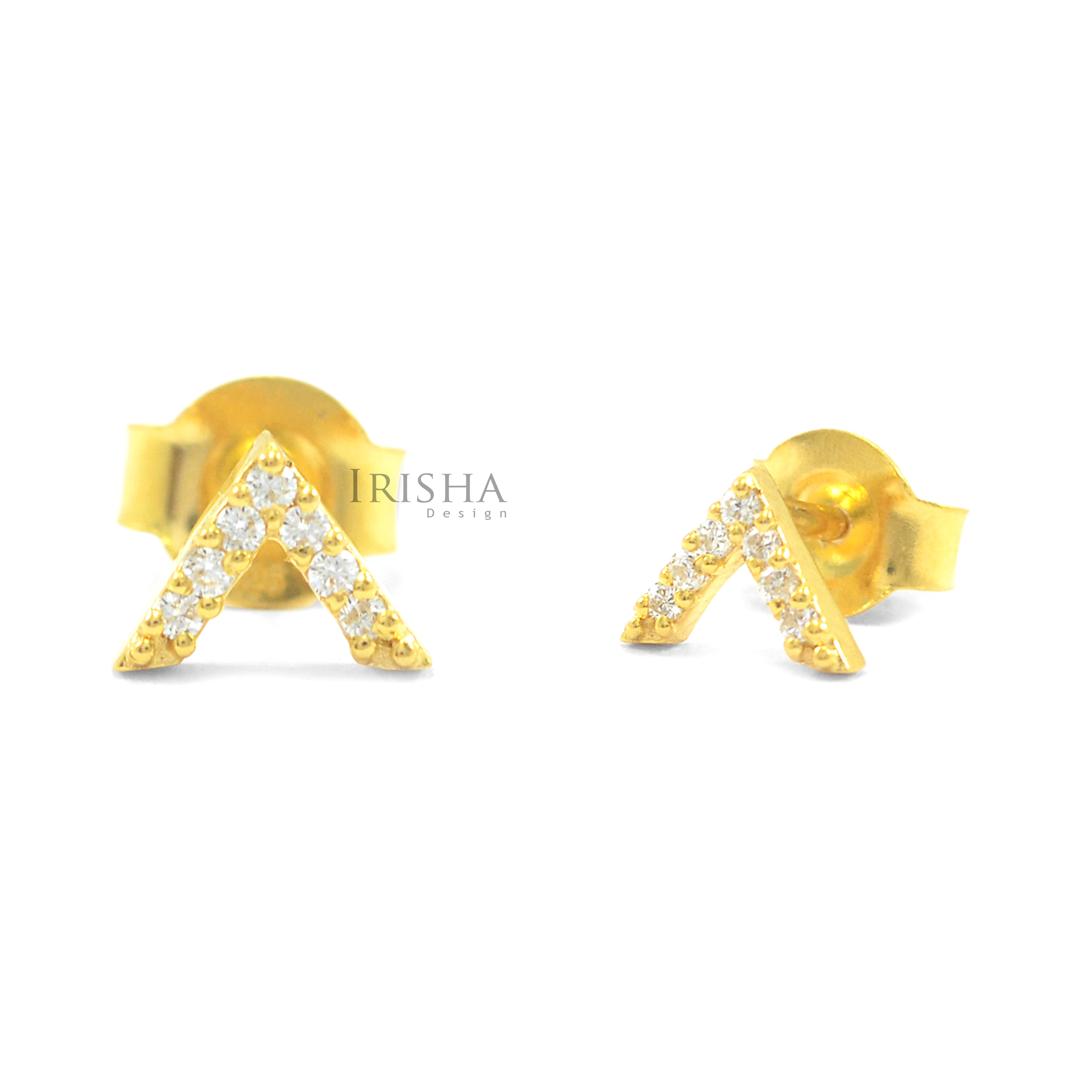 14K Gold 0.09 Ct. Genuine Diamonds V shape Triangle Studs Earrings Fine Jewelry