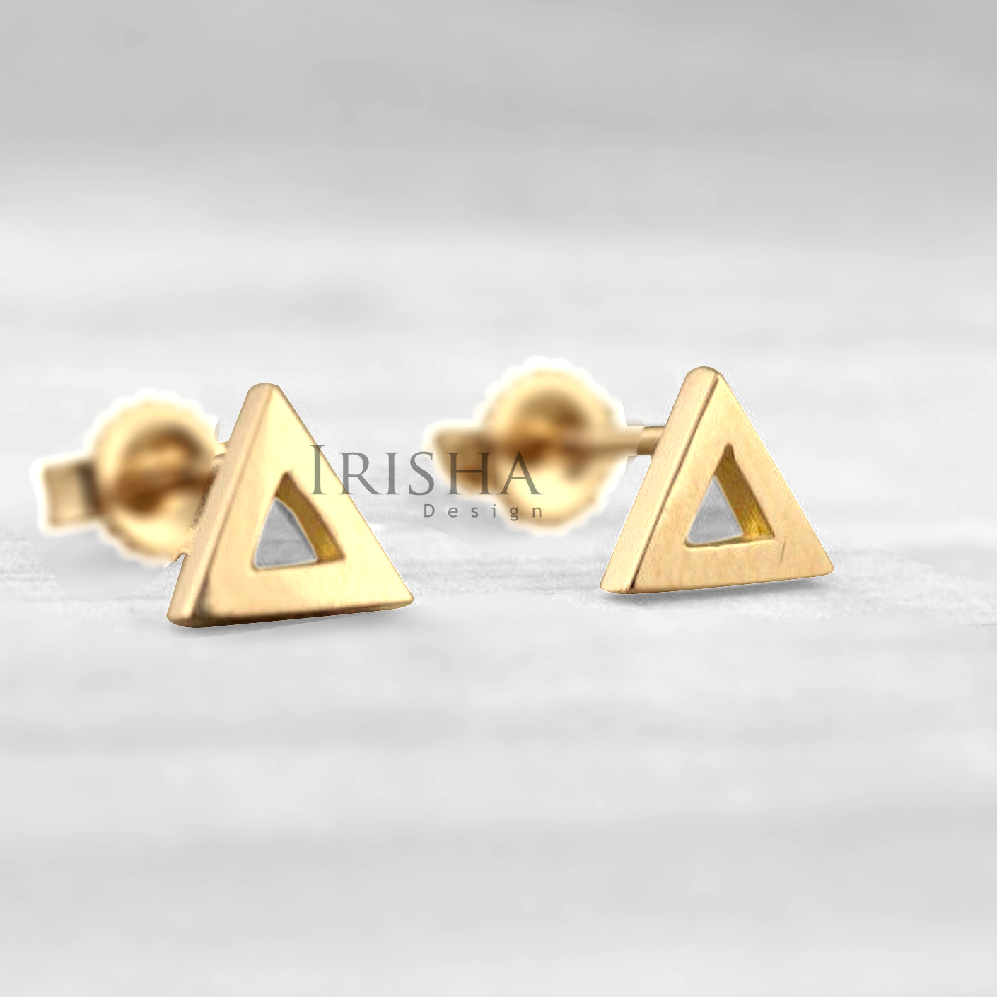 14K Solid Plain Gold 5 mm Open Triangle Shape Earrings Handmade Fine Jewelry