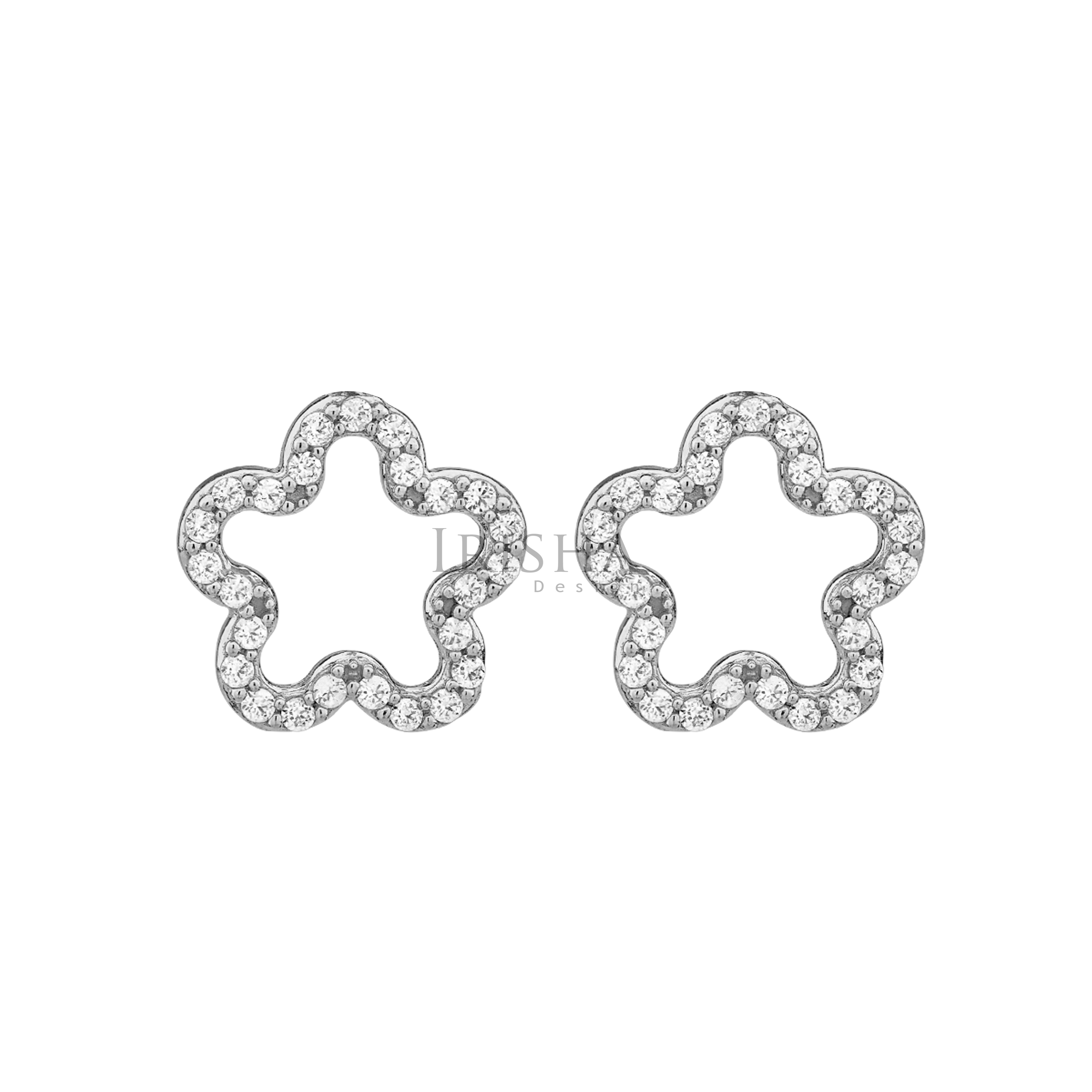 14K Gold 0.20 Ct. Genuine Diamond Flower Shape Studs Earrings Fine Jewelry