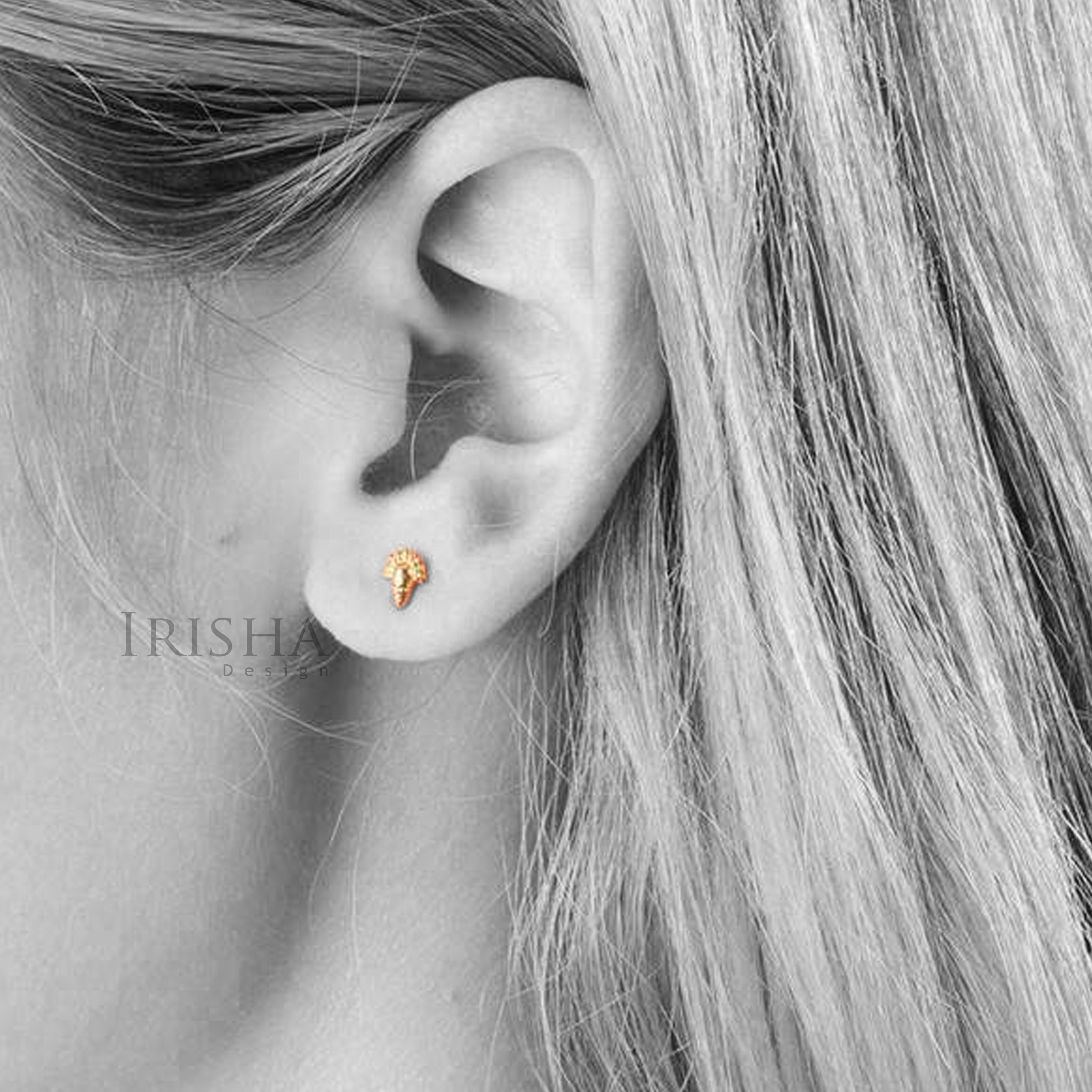 14K Solid Gold 5 mm Tiny Voodoo Legba Studs Earrings Religious Fine Jewelry