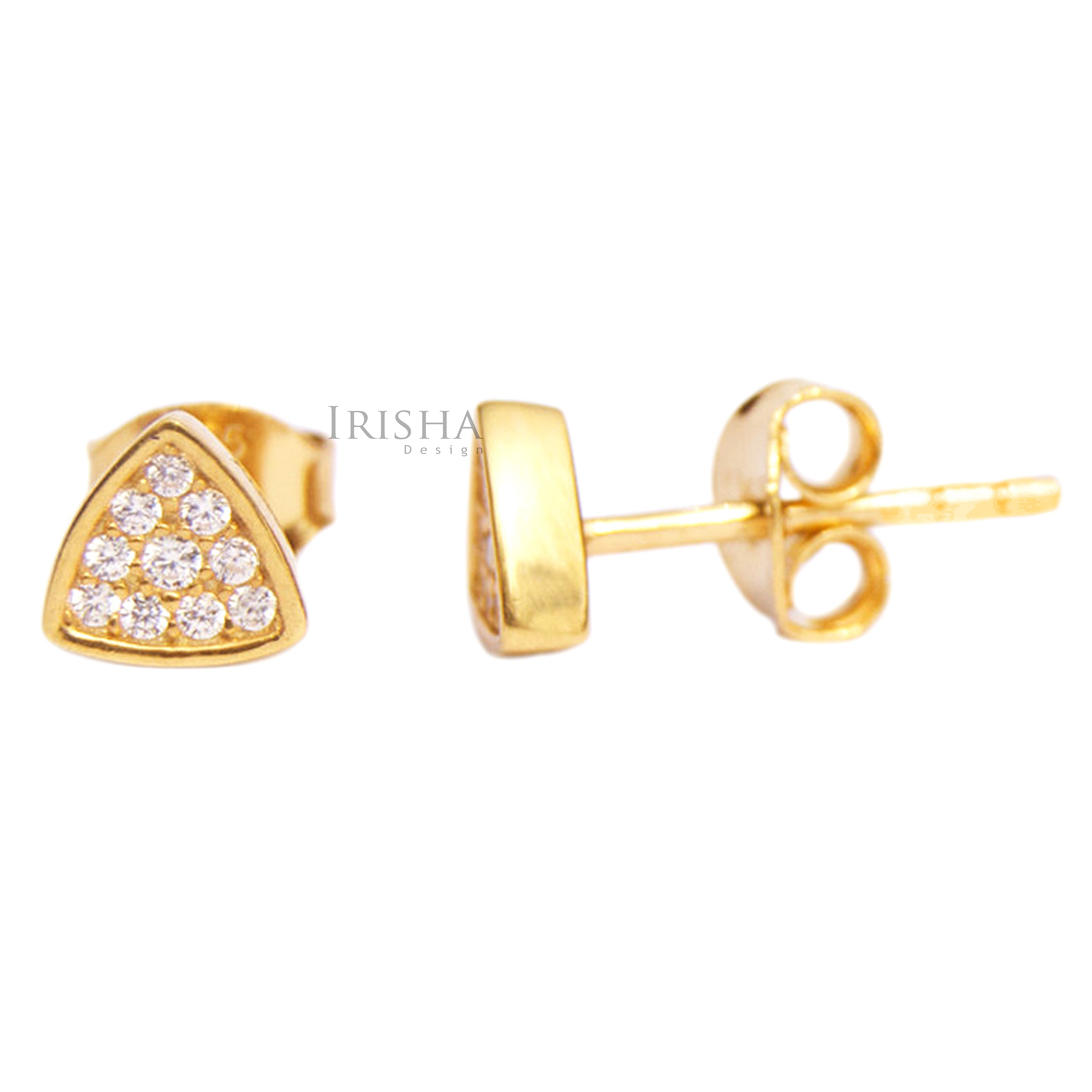14K Gold 0.10 Ct. Genuine Diamond Triangle Shape Stud Earrings Fine Jewelry