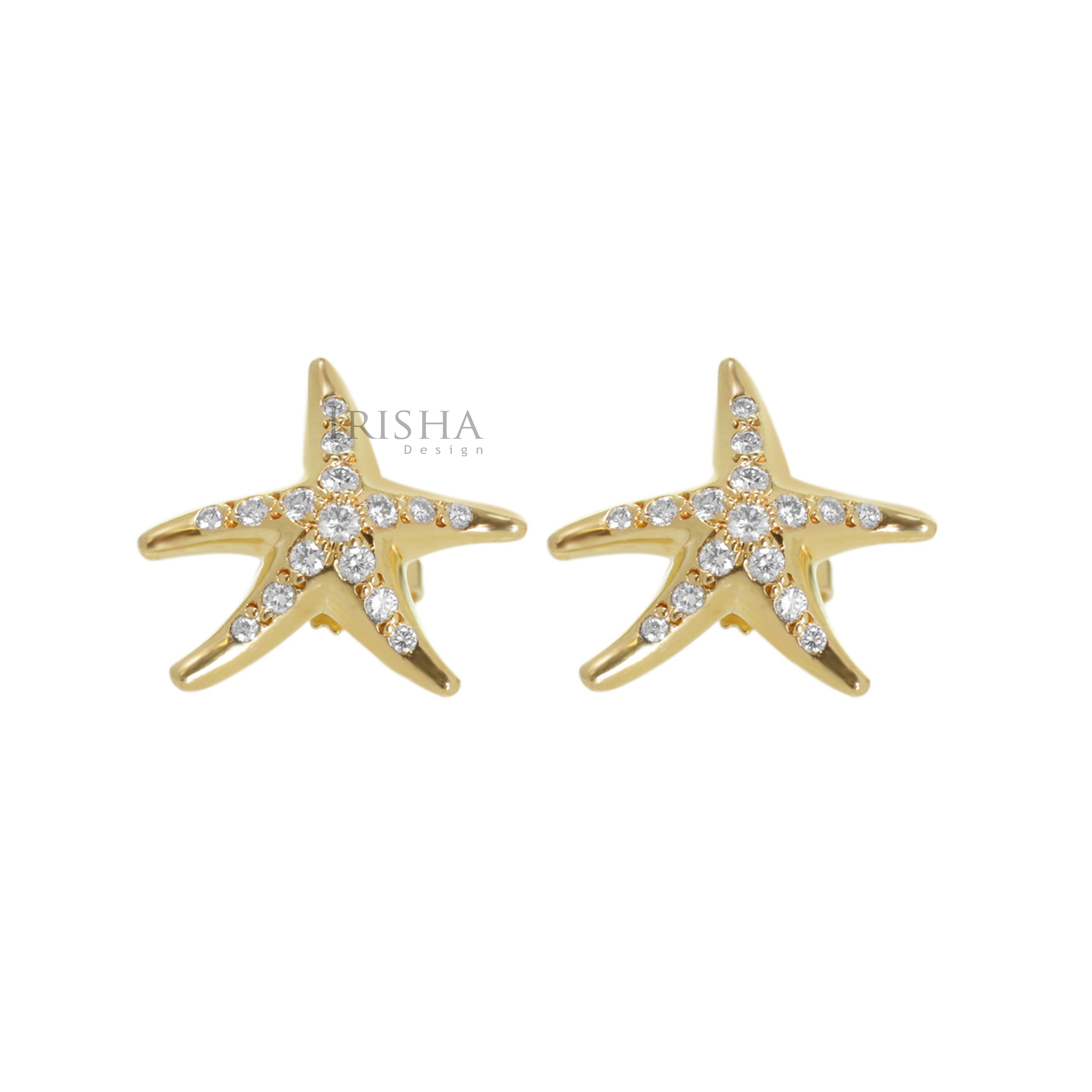 14K Gold 0.23 Ct. Genuine Diamond 10 mm Star Fish Earrings Fine Jewelry