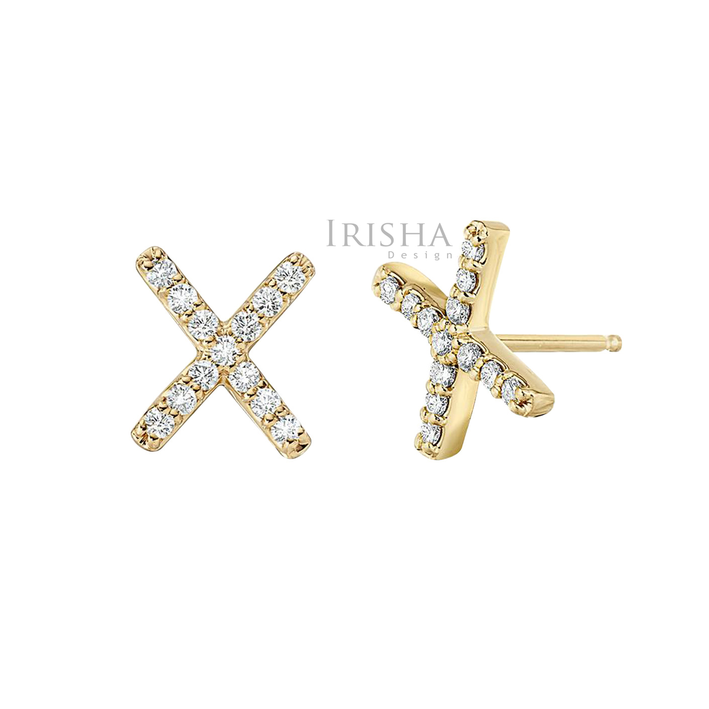 14K Gold 0.13 Ct. Genuine Diamond Initial X Alphabet Studs Earrings Fine Jewelry