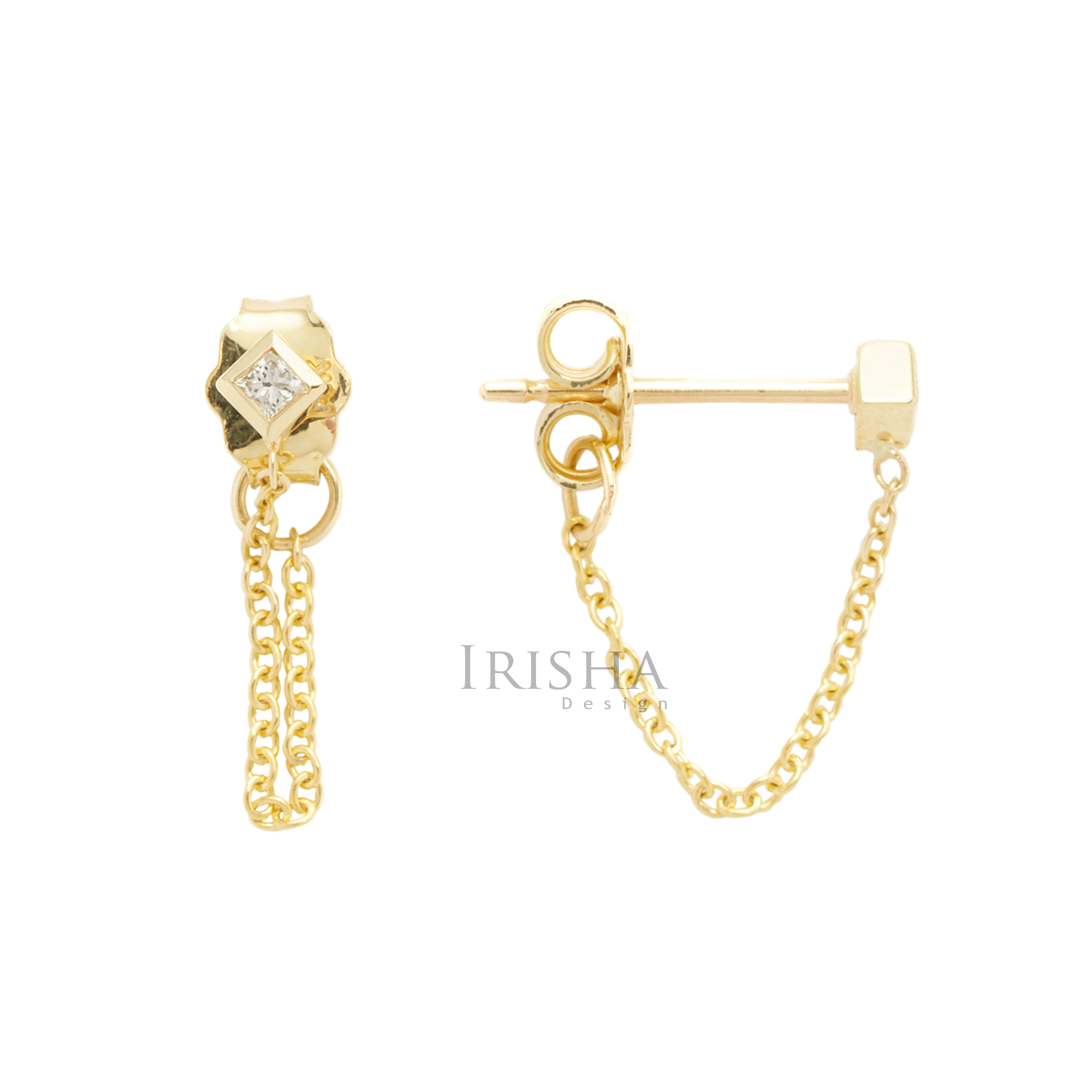 14K Gold 0.12 Ct. Solitaire Genuine Princess Cut Diamond Fine Chain Earrings