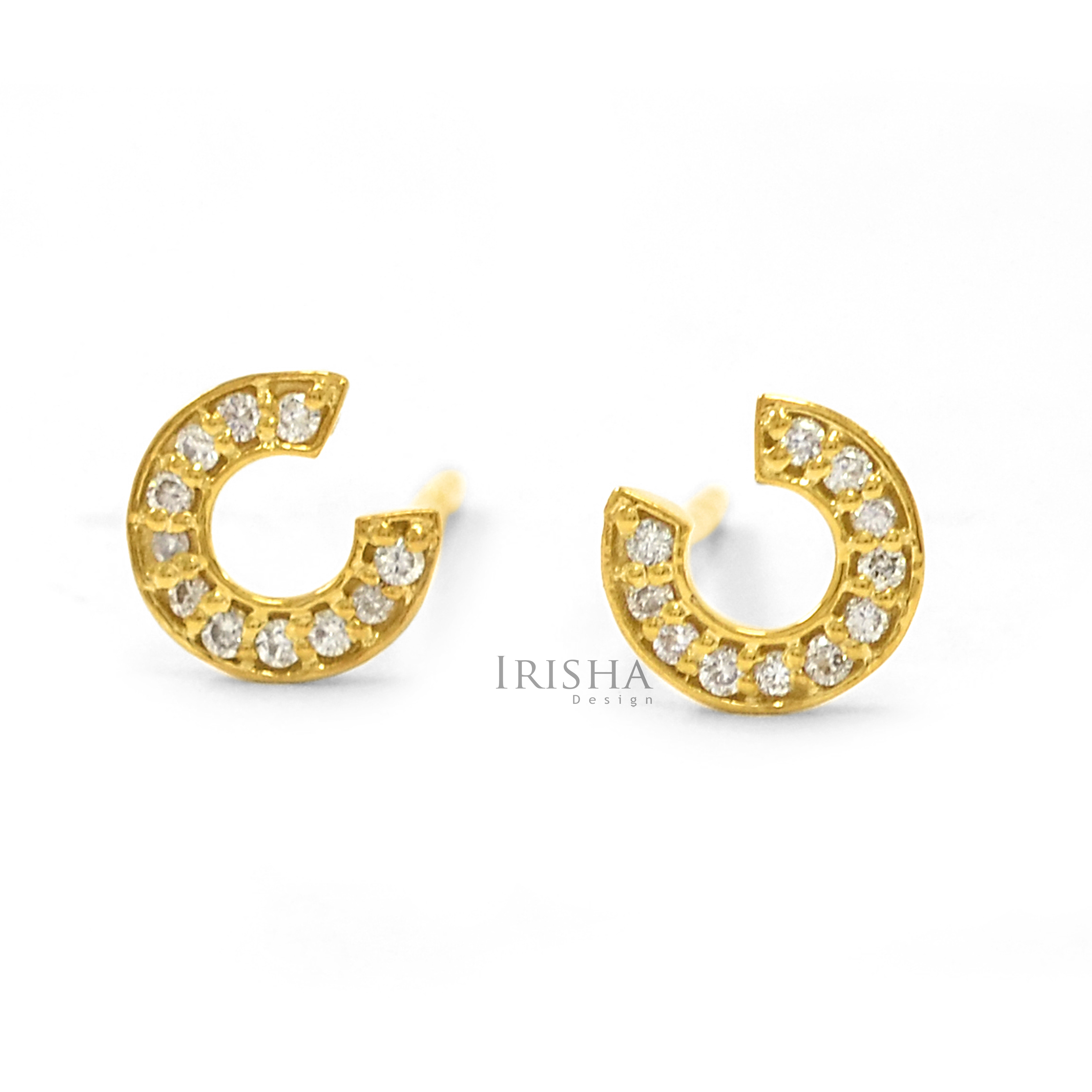 14K Gold 0.33 Ct. Genuine Diamond Horseshoe Earring Handmade Fine Jewelry