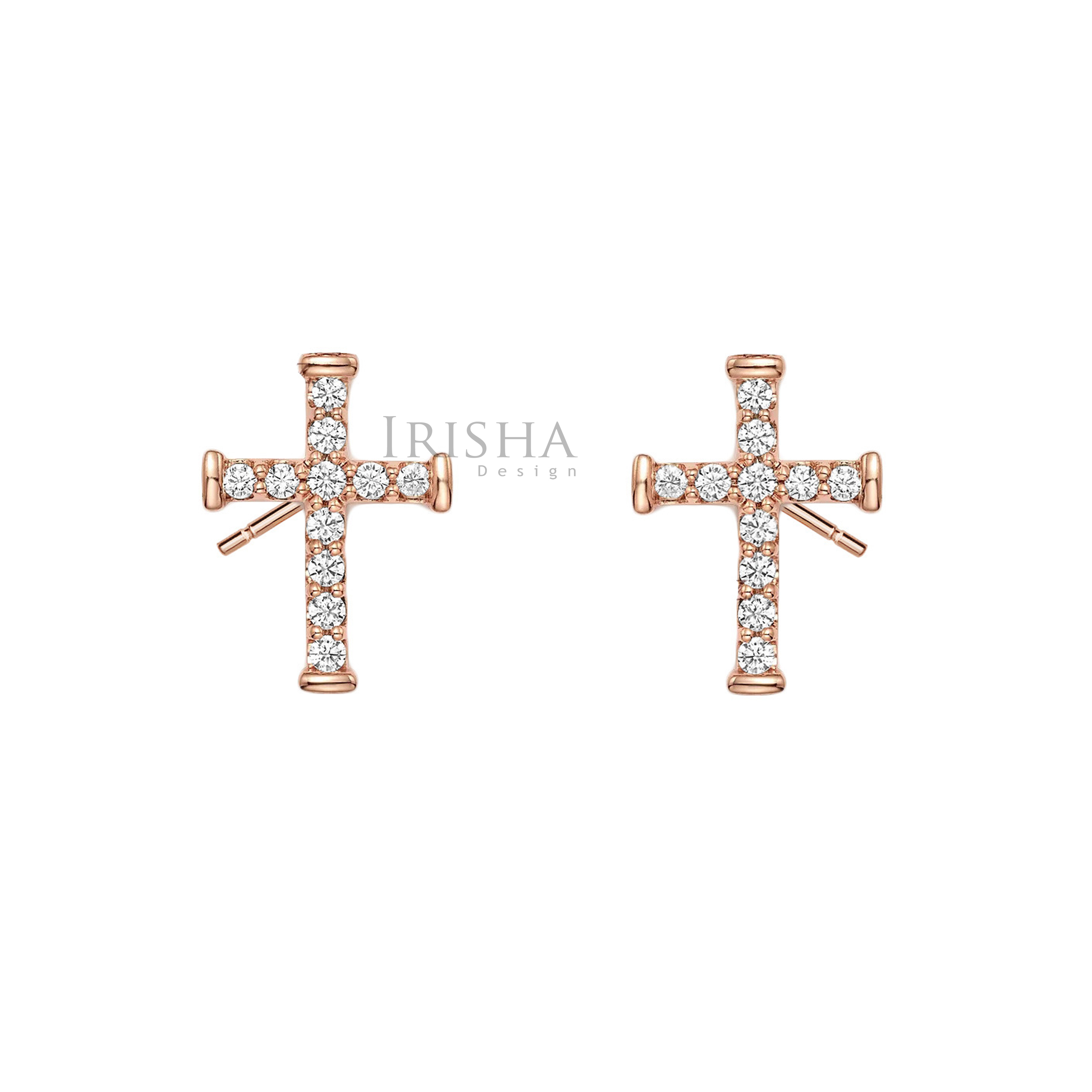 14K Gold 0.11 Ct. Genuine Diamond Crucifix Cross Earrings Christmas Fine Jewelry