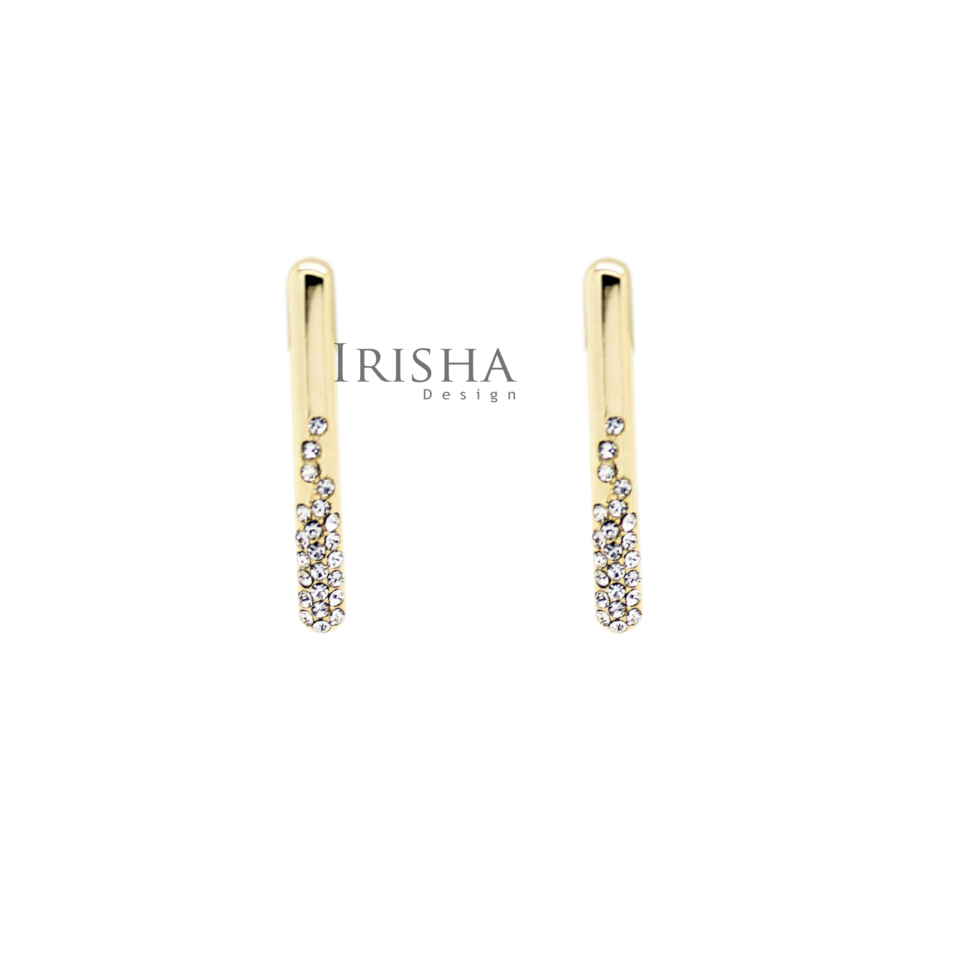 14K Gold 0.14 Ct. Genuine Diamond 16 mm Round Bar Studs Earrings Fine Jewelry