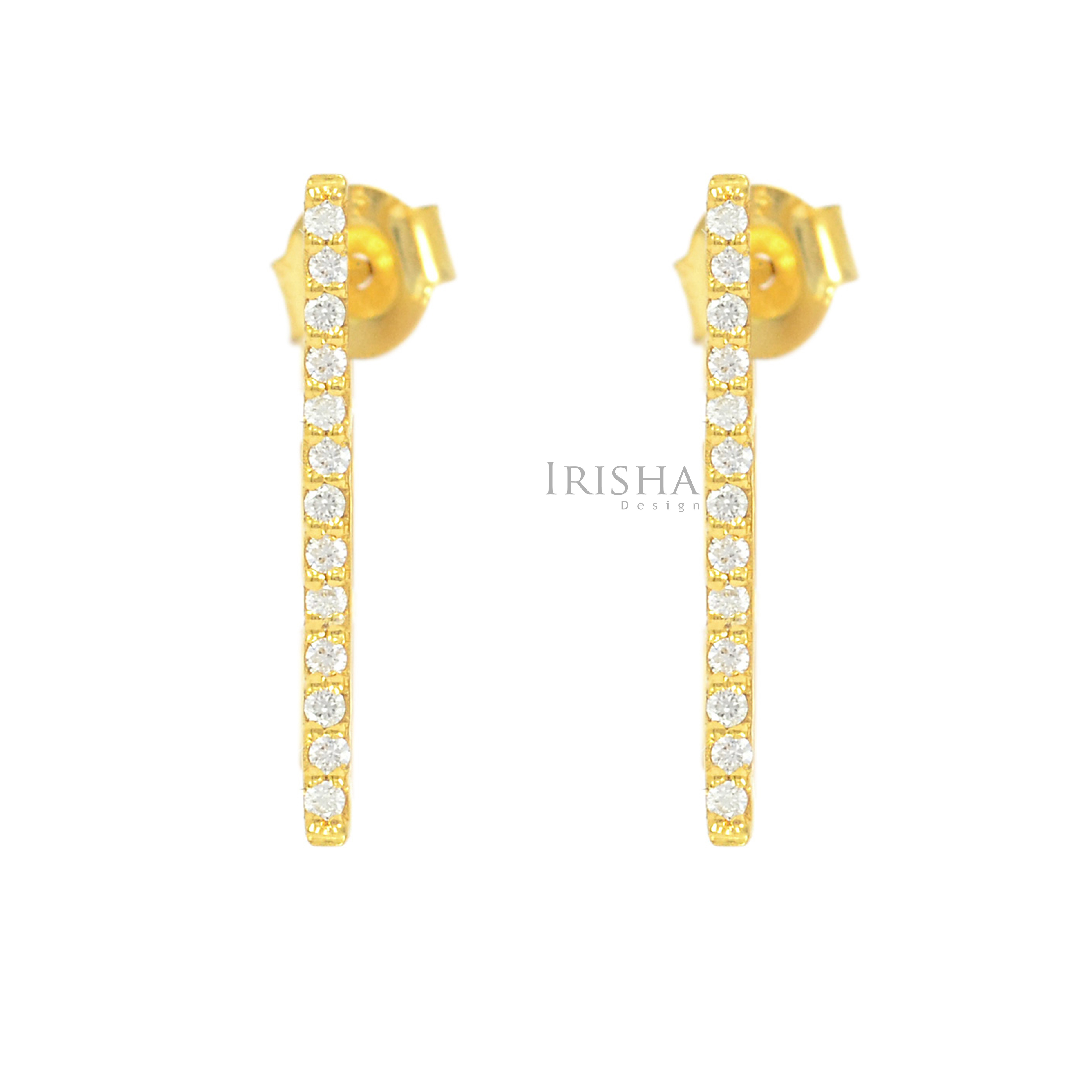 14K Gold 0.13 Ct. Genuine Diamond 17 mm Long Bar Minimalist Earring Fine Jewelry