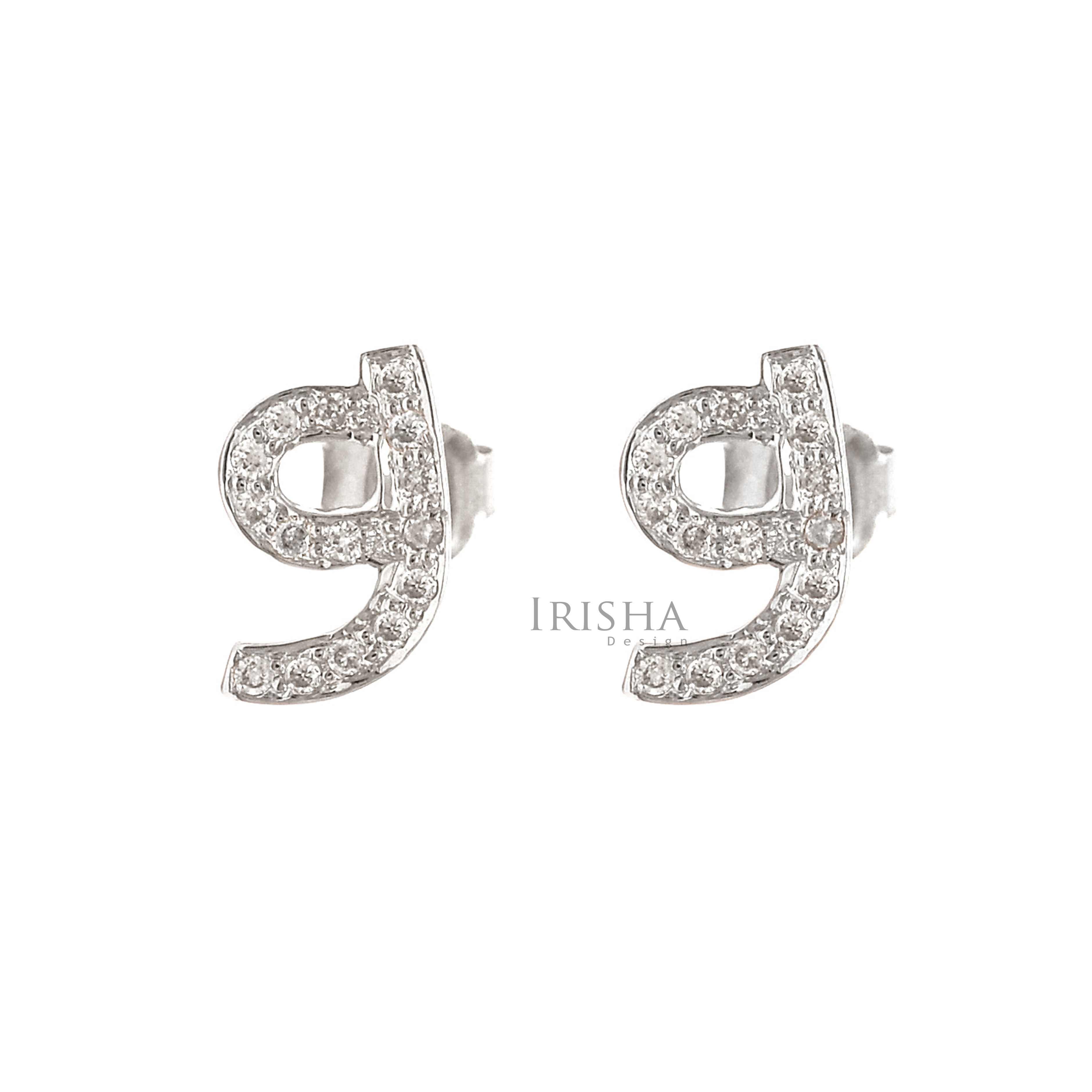 14K Gold 0.15 Ct. Genuine Diamond g Alphabet Earrings Personalized Fine Jewelry