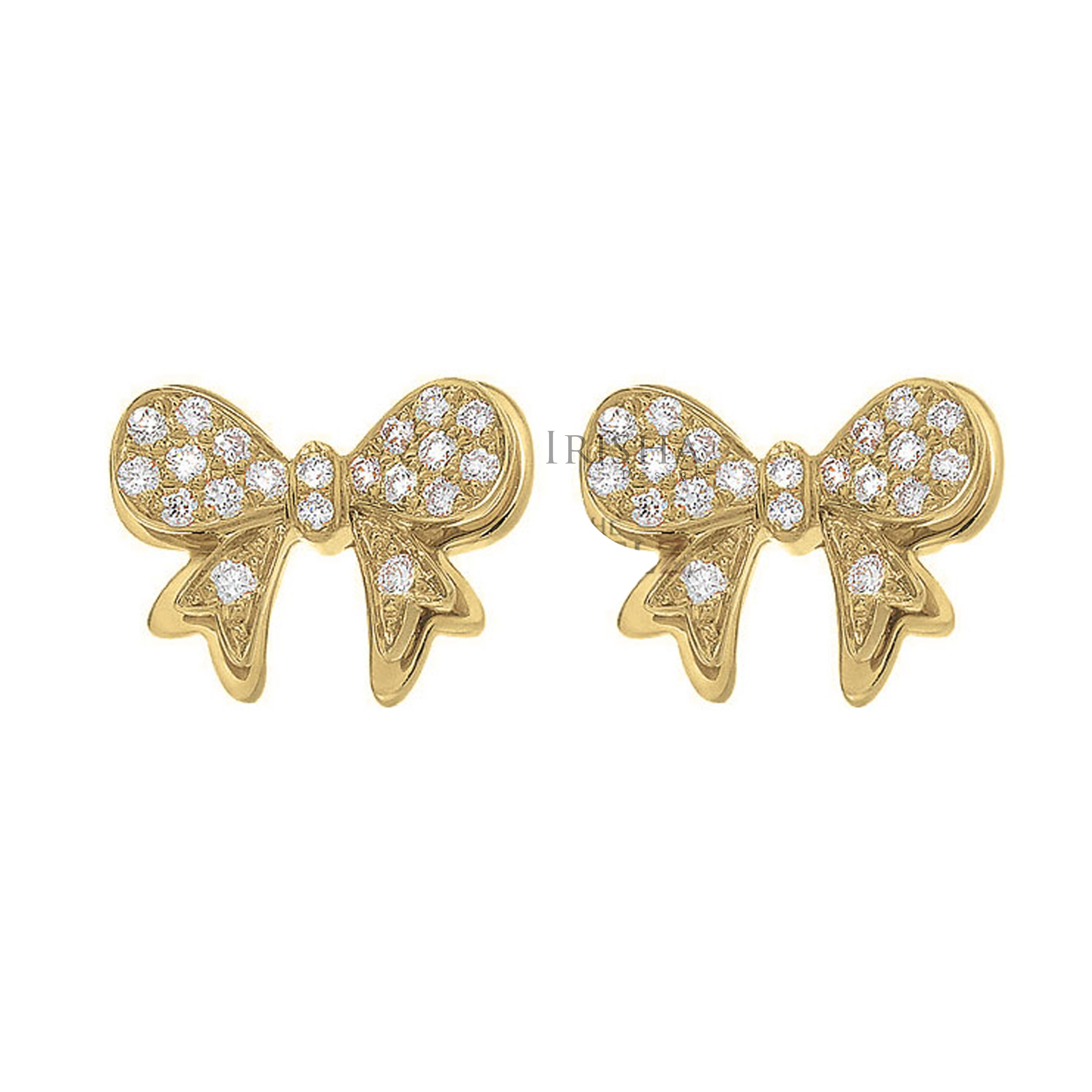 14K Gold 0.20 Ct. Genuine Diamond Unique Butterfly Earrings Fine Jewelry