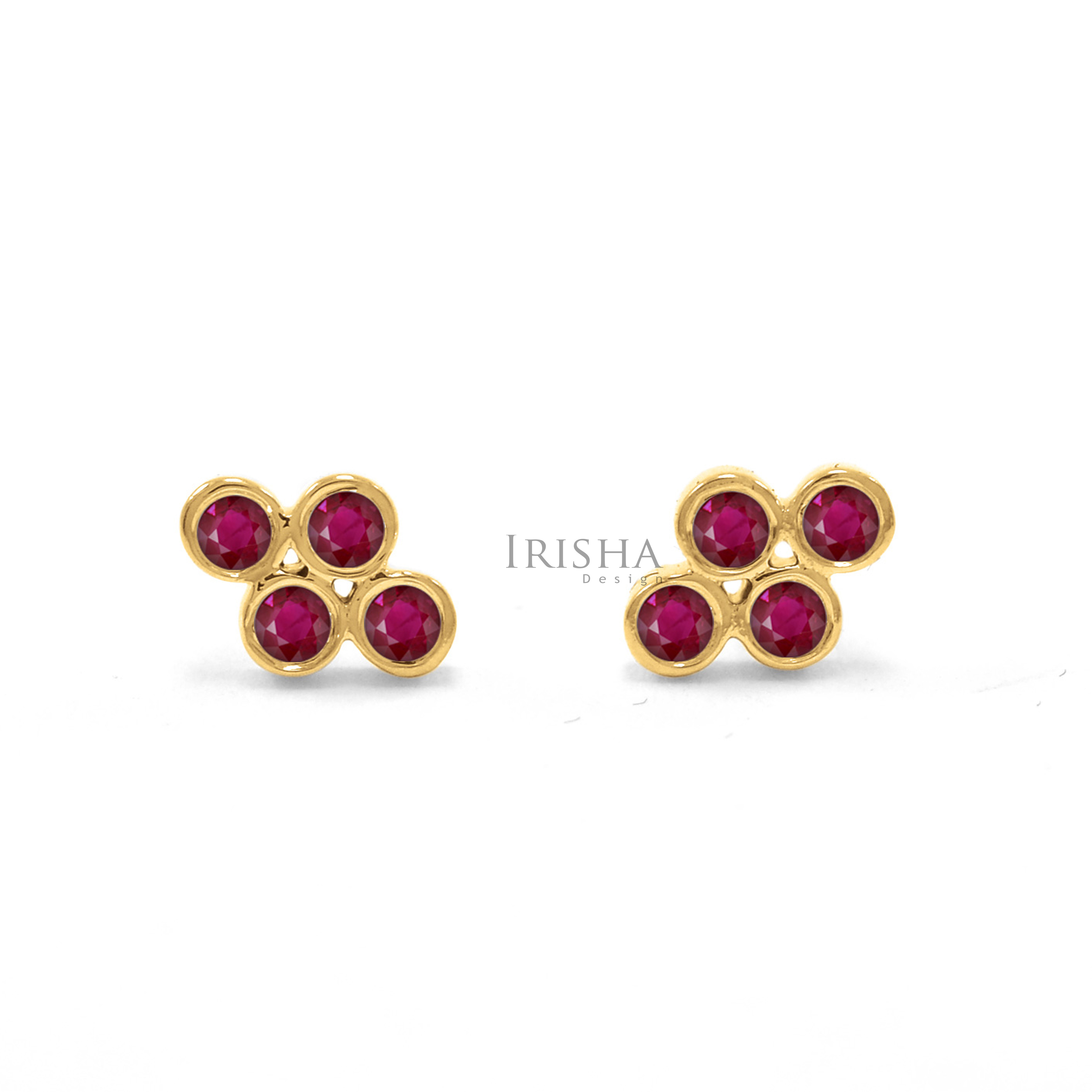 14K Gold 0.15 Ct. Genuine Ruby Gemstone Floral Earrings Fine Jewelry