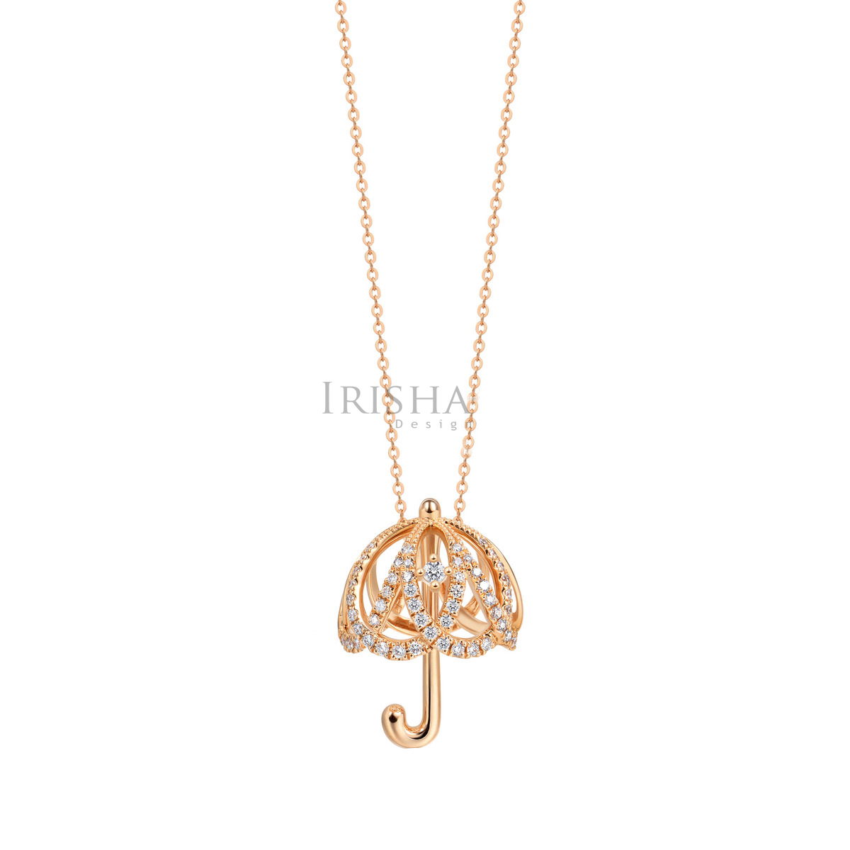 14K Gold 0.27 Ct. Genuine Diamond Umbrella Shape Pendant Necklace Fine Jewelry