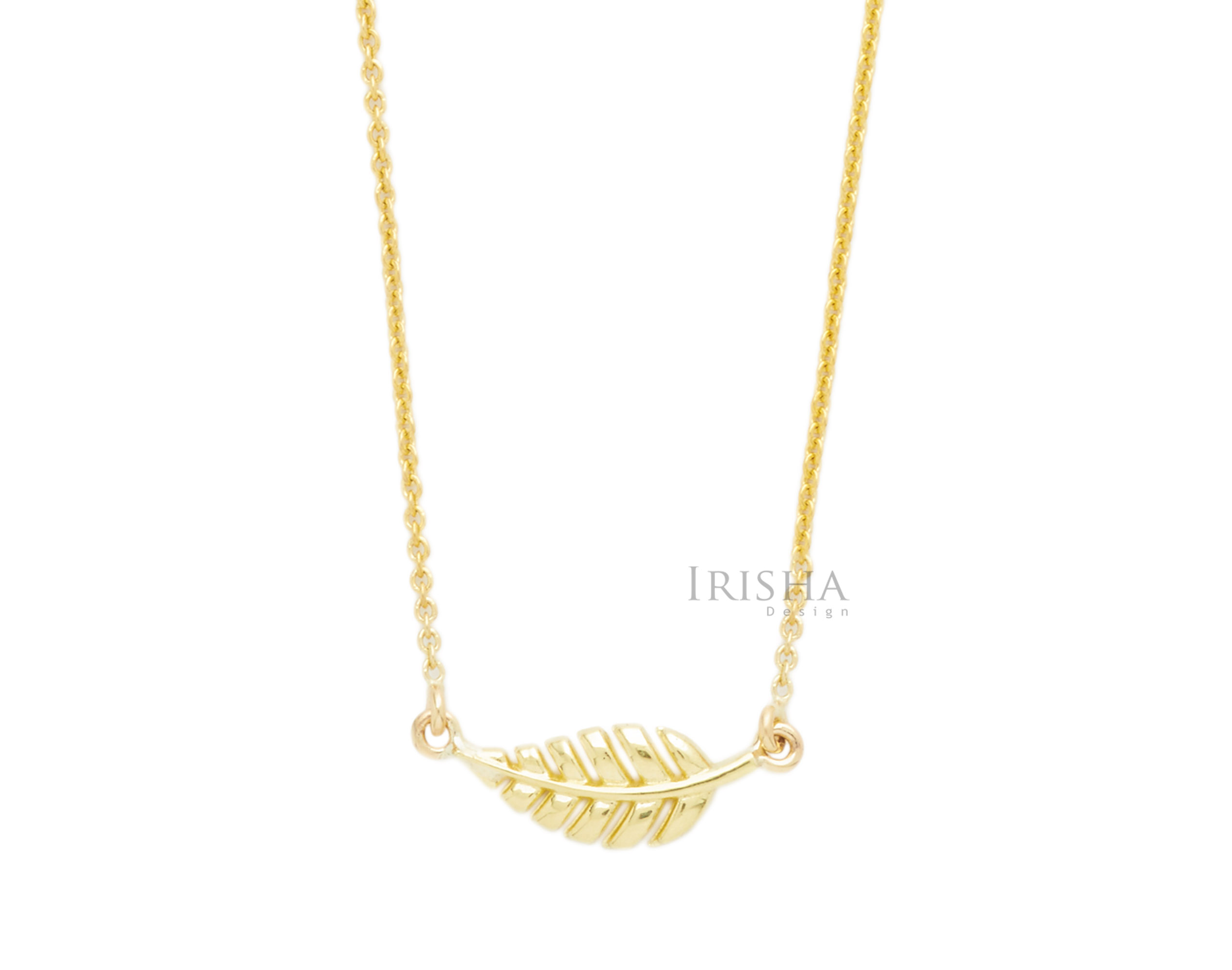 14K Solid Plain Gold Leaf Charm Pendant Necklace Handmade Fine Jewelry
