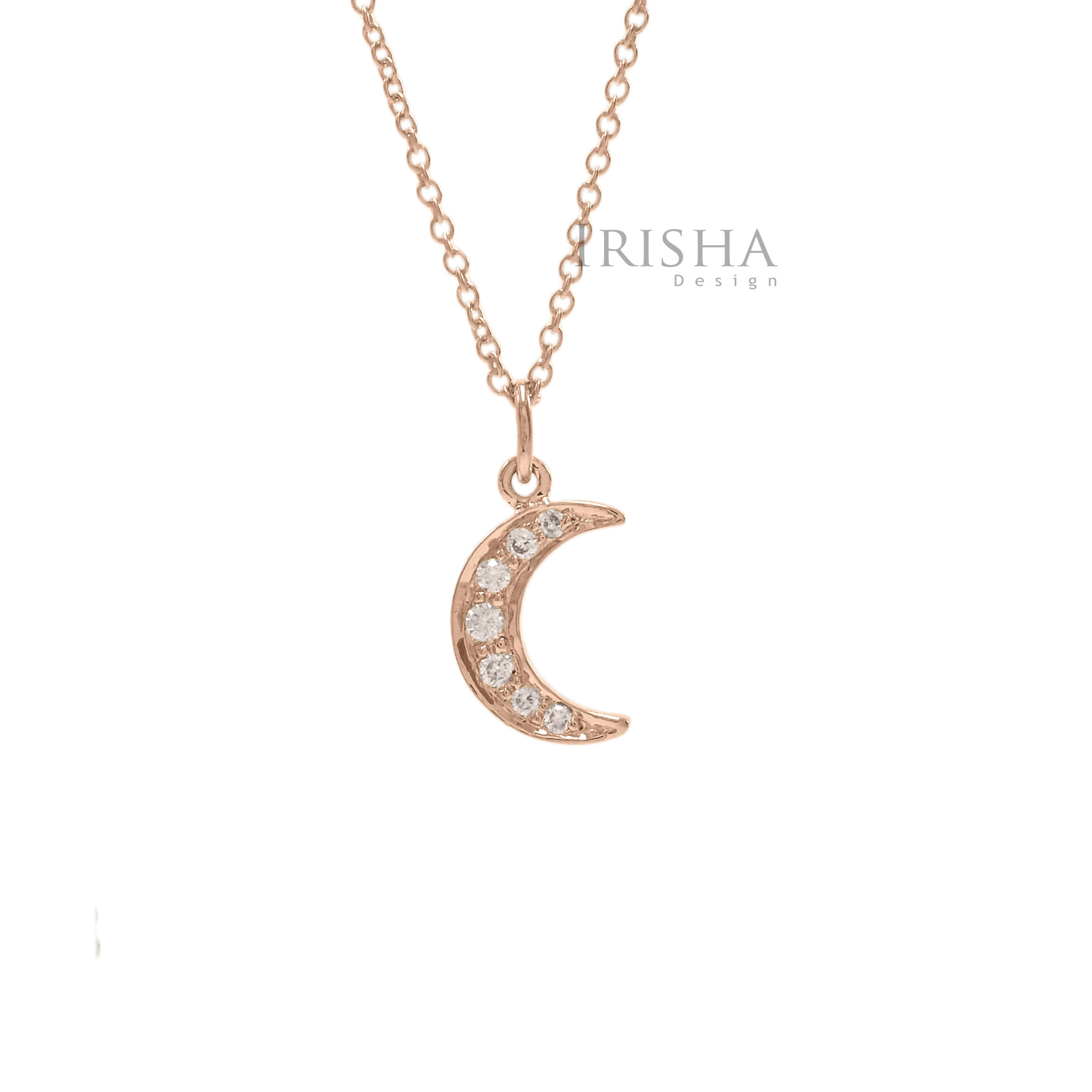0.09Ct. Real Diamond Crescent Moon Design Necklace in 18K Gold Fine