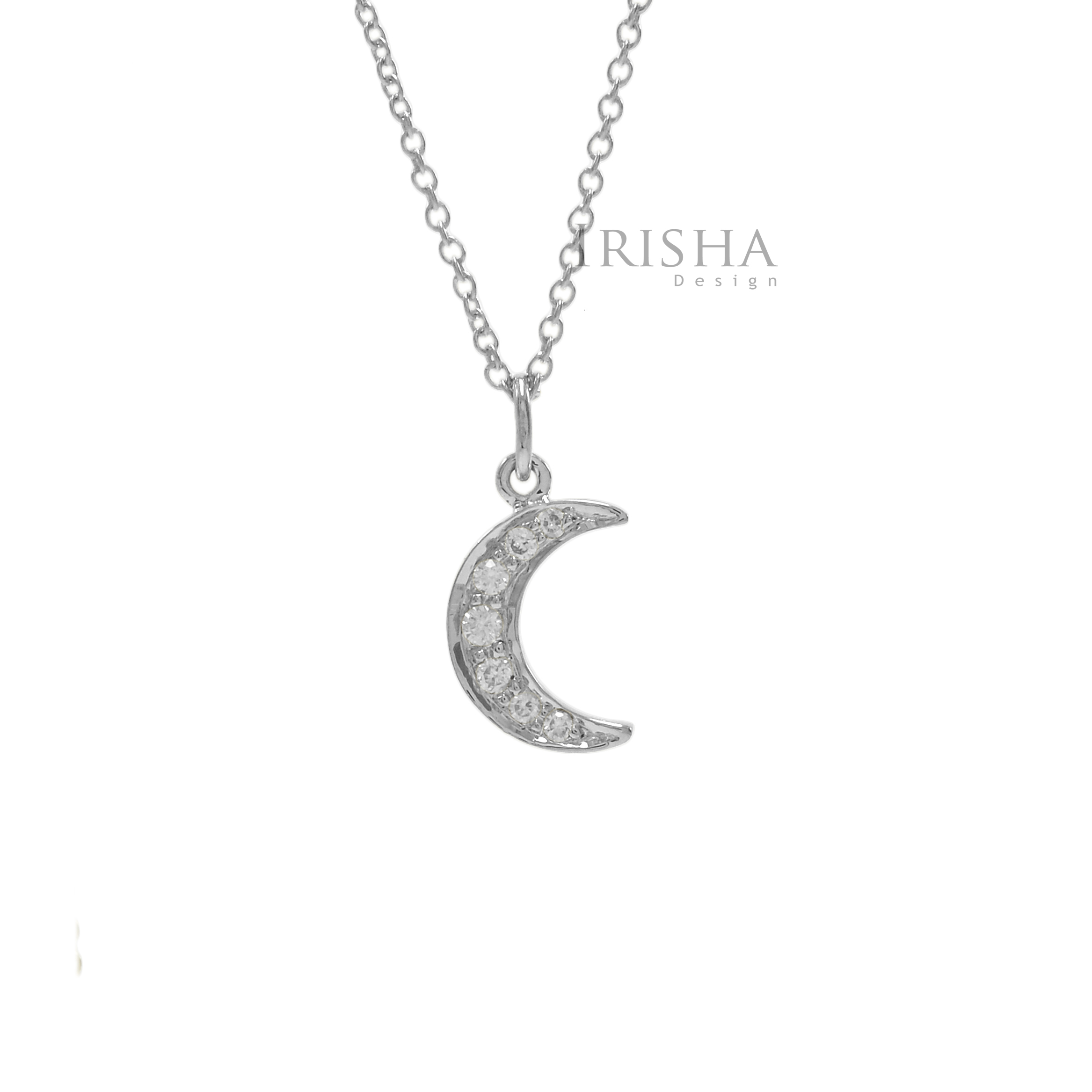 18K Gold 0.09 Ct. Genuine Diamond Crescent Moon Necklace Christmas Fine Jewelry
