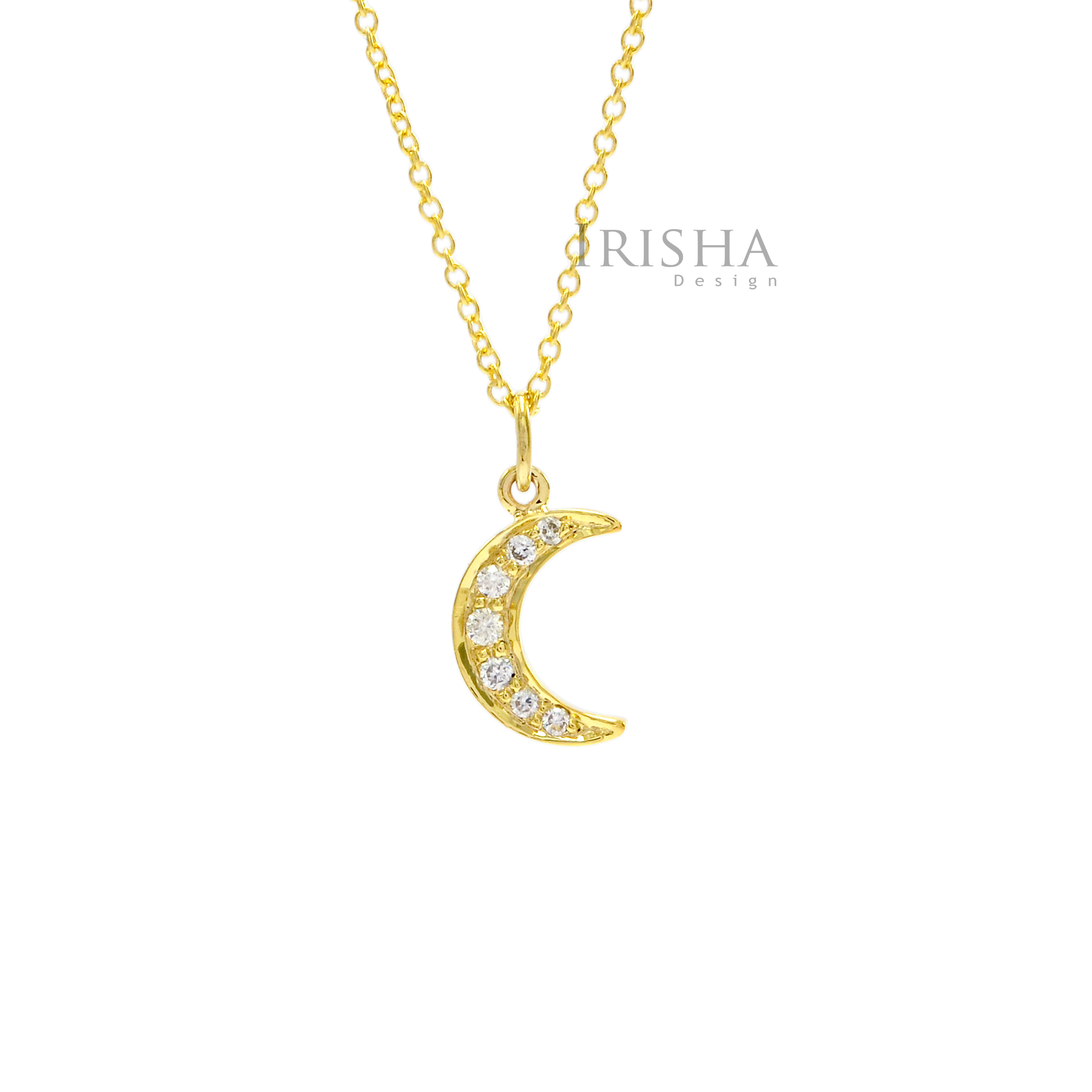 18K Gold 0.09 Ct. Genuine Diamond Crescent Moon Necklace Christmas Fine Jewelry