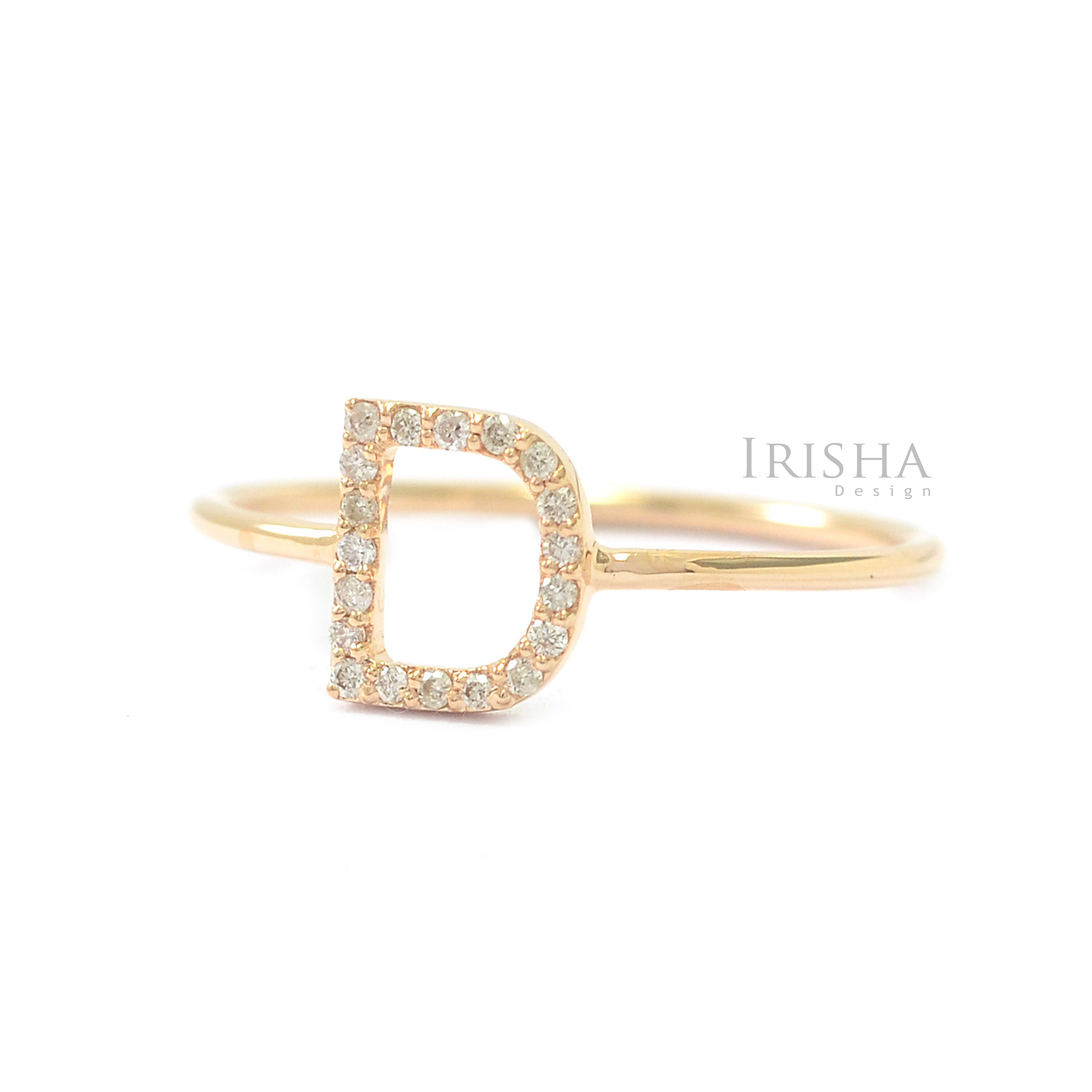 14K Gold 0.10 Ct. Genuine Diamond Initial "D" Alphabet Ring Personalized Jewelry