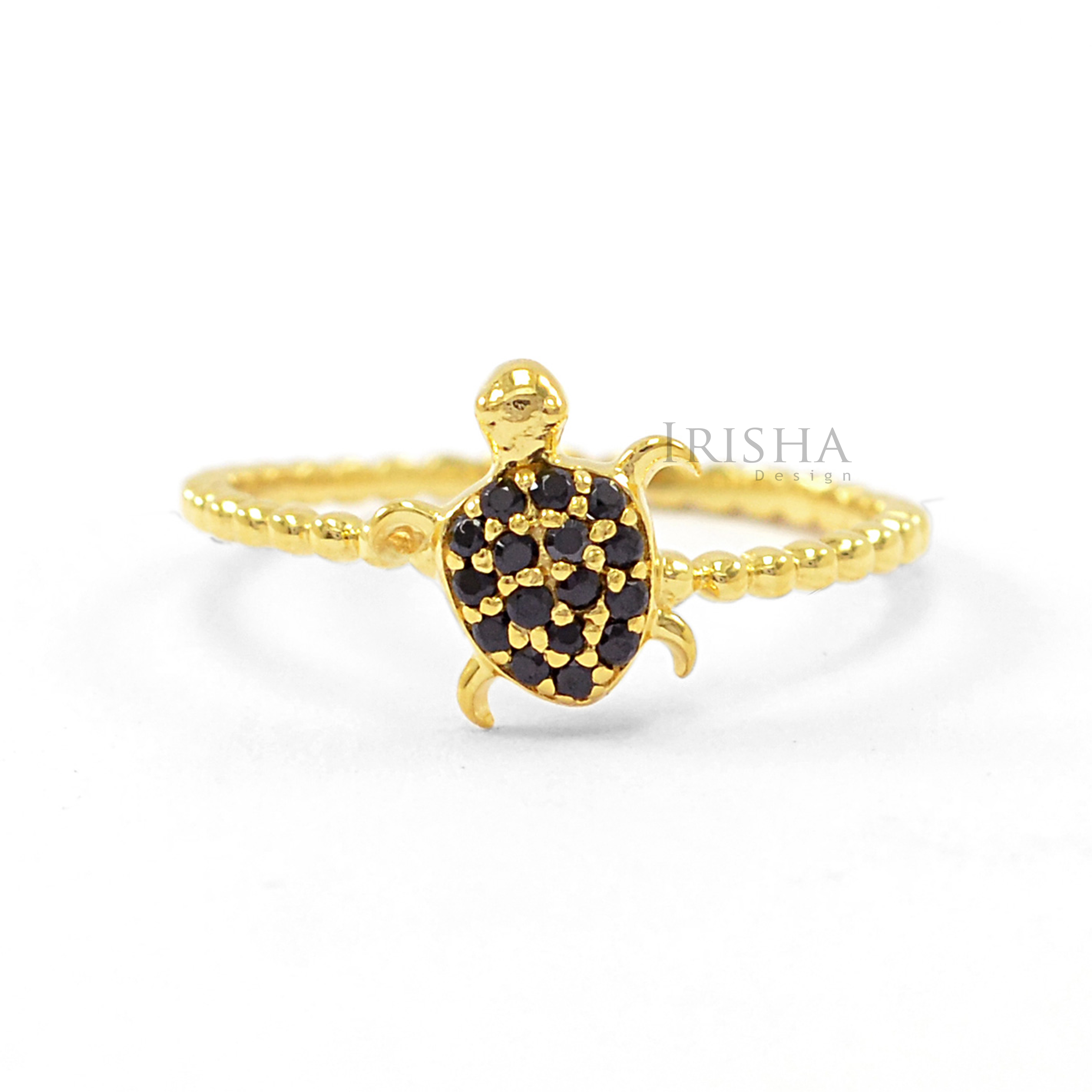 14K Gold Beaded 0.10 Ct. Genuine Black Diamond Tortoise Turtle Ring Fine Jewelry