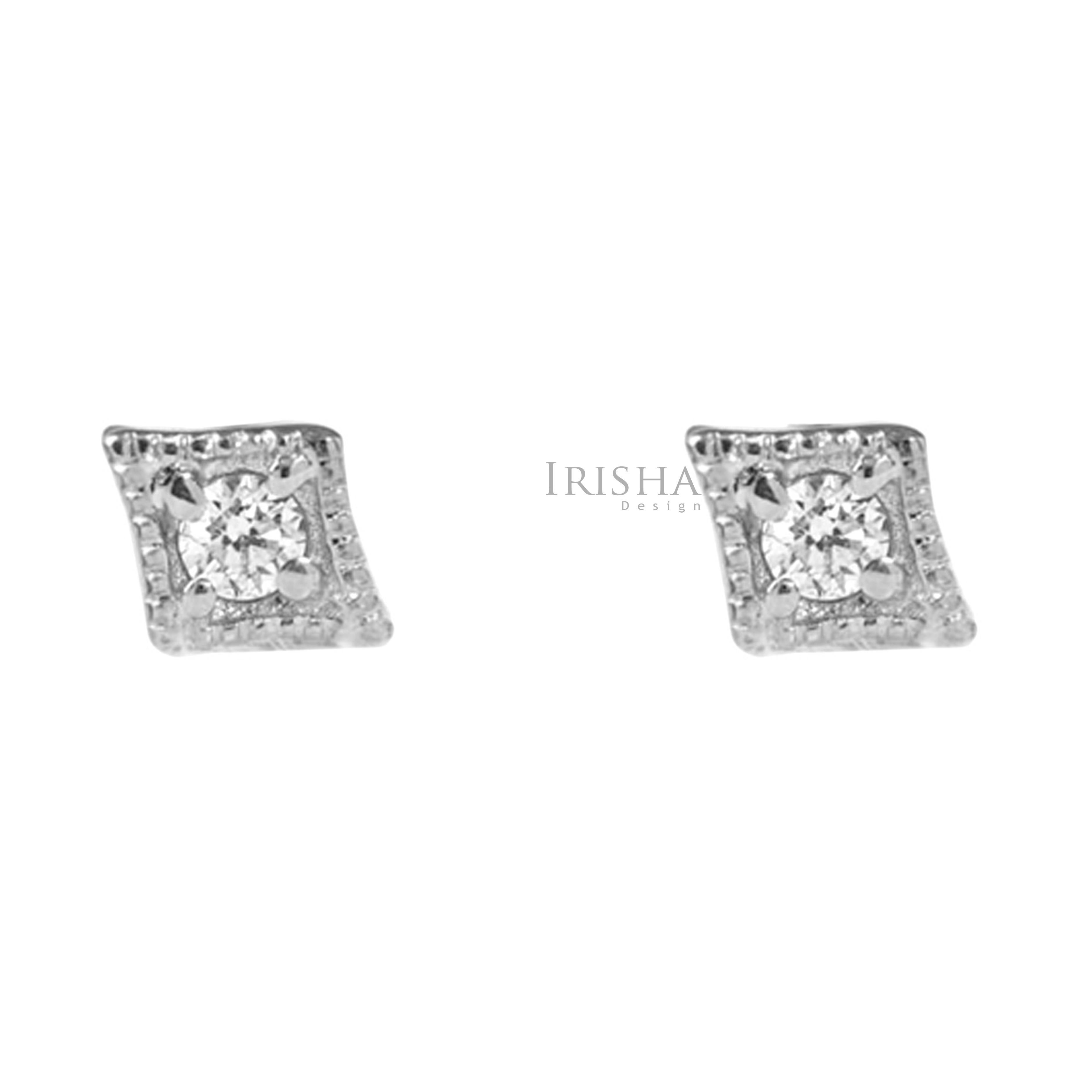 14K Gold 0.05 Ct. Genuine Diamond Rhombus Shape Studs Earrings Fine Jewelry