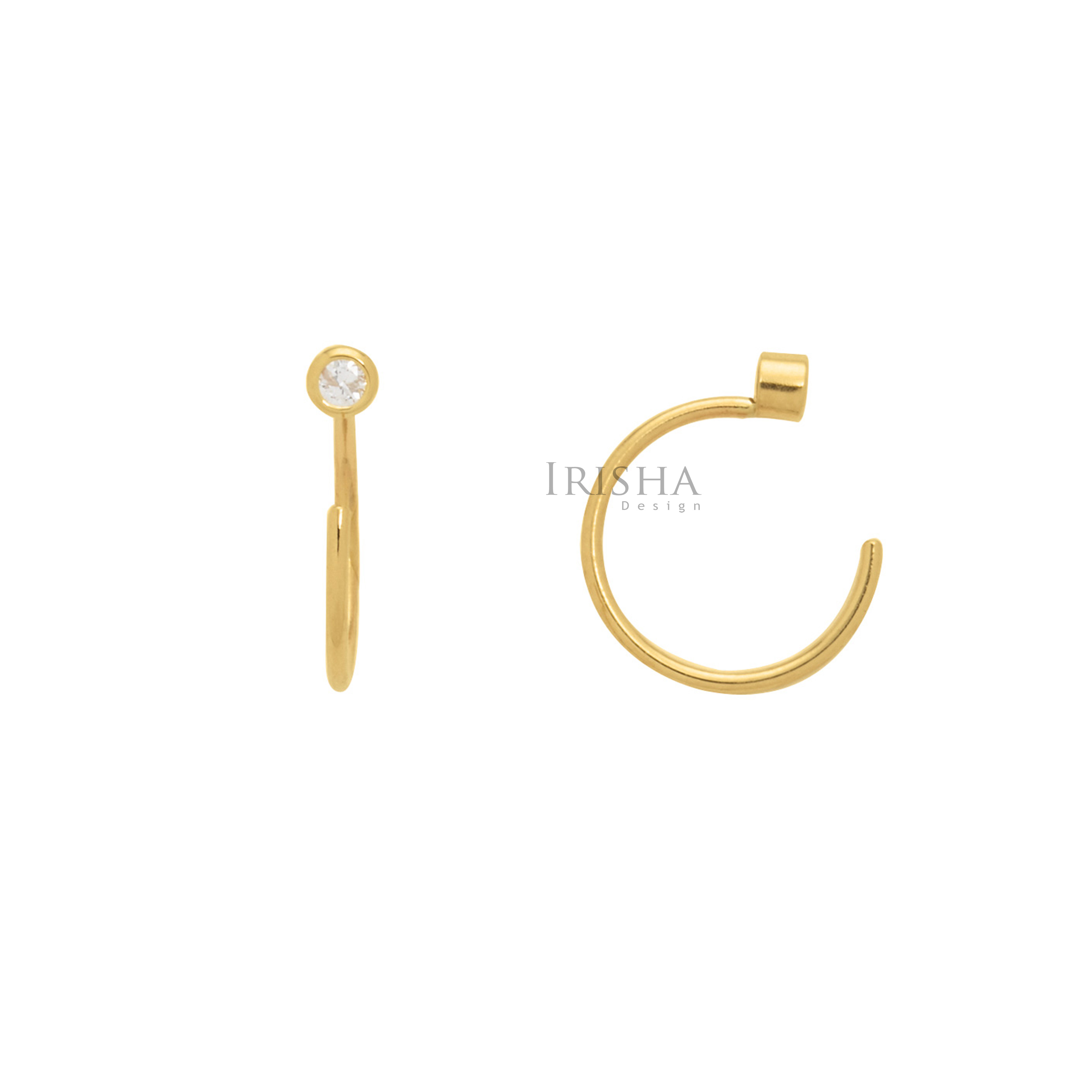 14K Gold 0.08 Ct. Solitaire Genuine Diamond Cuff Hoop Earrings Handmade Jewelry