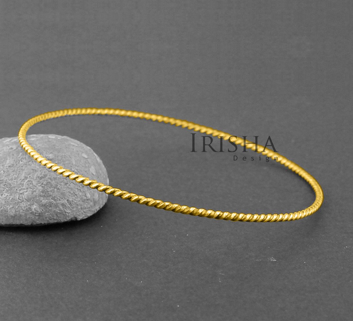 14K Solid Gold 1.3 mm thick Twisted Wire Rope Finish Handmade Bangle Bracelet