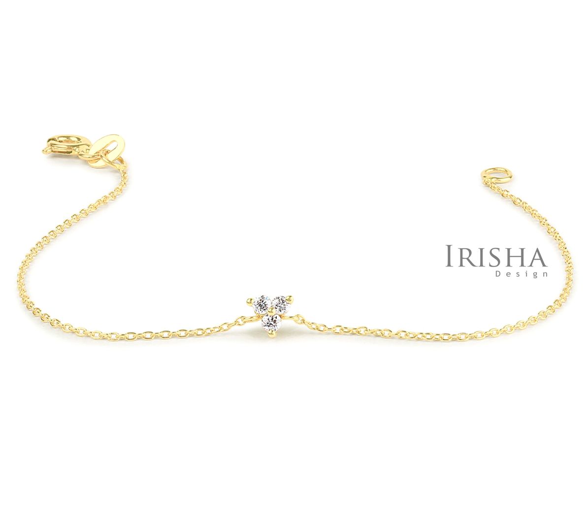 14K Gold 0.09 Ct. Genuine Three Diamond Floral Chain Bracelet Fine Jewelry