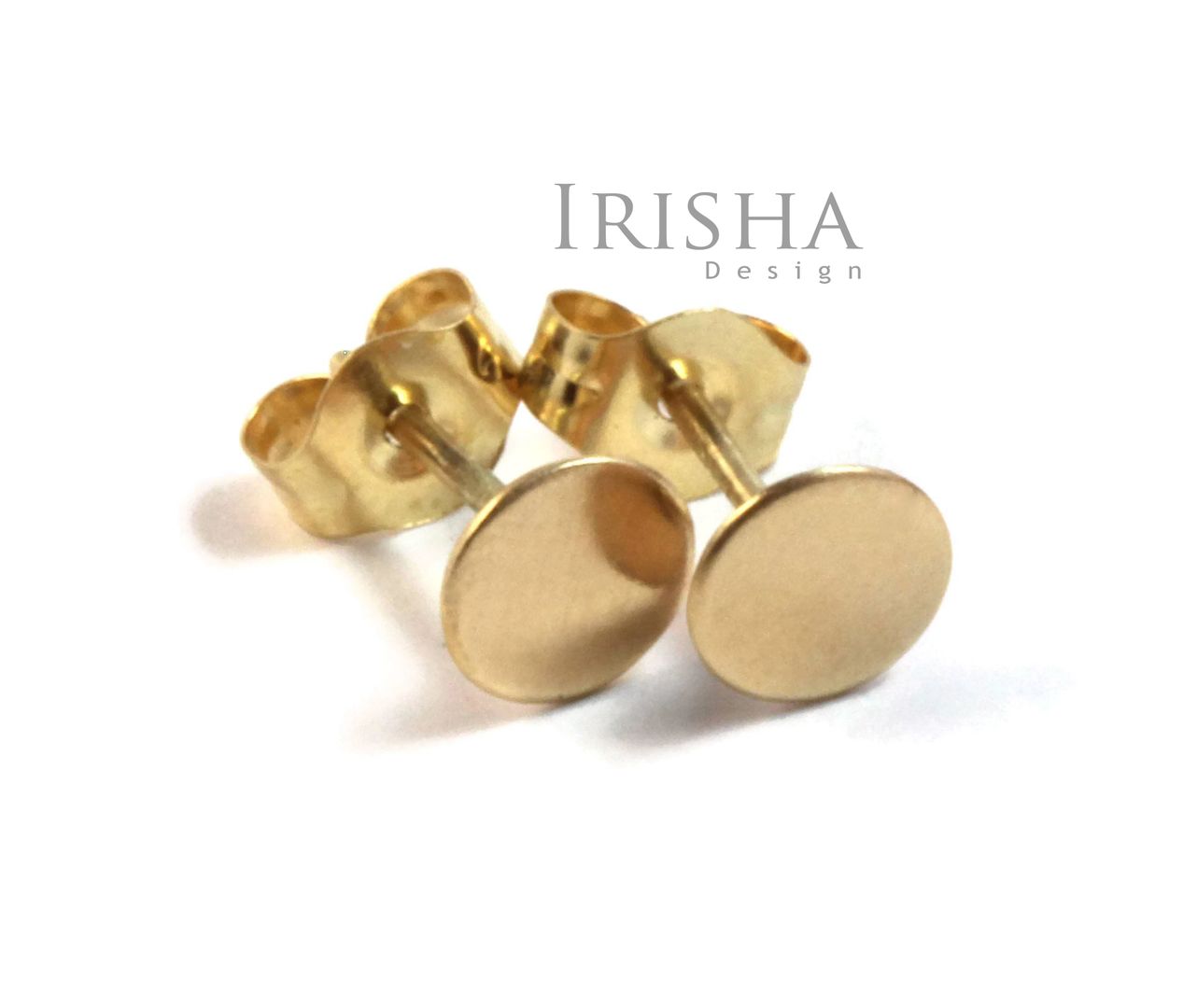 14K Solid Plain Gold 5 mm Disc Studs Earrings Handmade Fine Jewelry