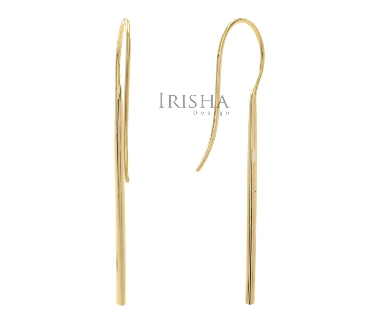 14K Solid Plain Gold 40 mm Long Dangle Hook Earrings Handmade Fine Jewelry