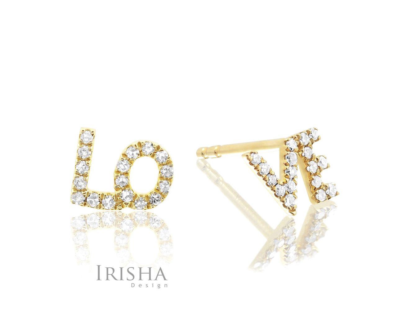 14K Gold 0.17 Ct. Genuine Diamond Love Studs Earrings Fine Jewelry