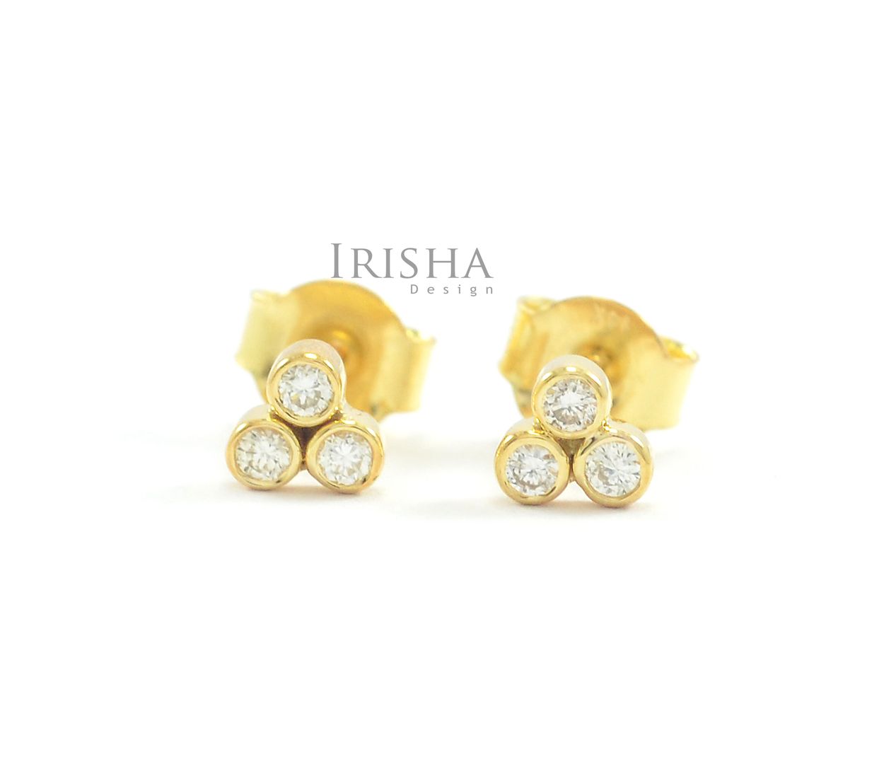 14K Gold 0.15 Ct. Genuine Diamonds Flower Mini Earrings Fine Jewelry