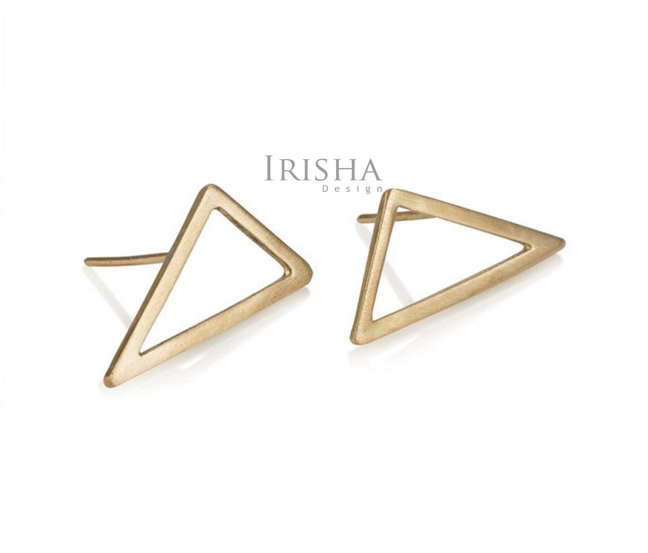14K Solid Plain Gold 15 mm Triangle Geometrical Studs Earrings Fine Jewelry