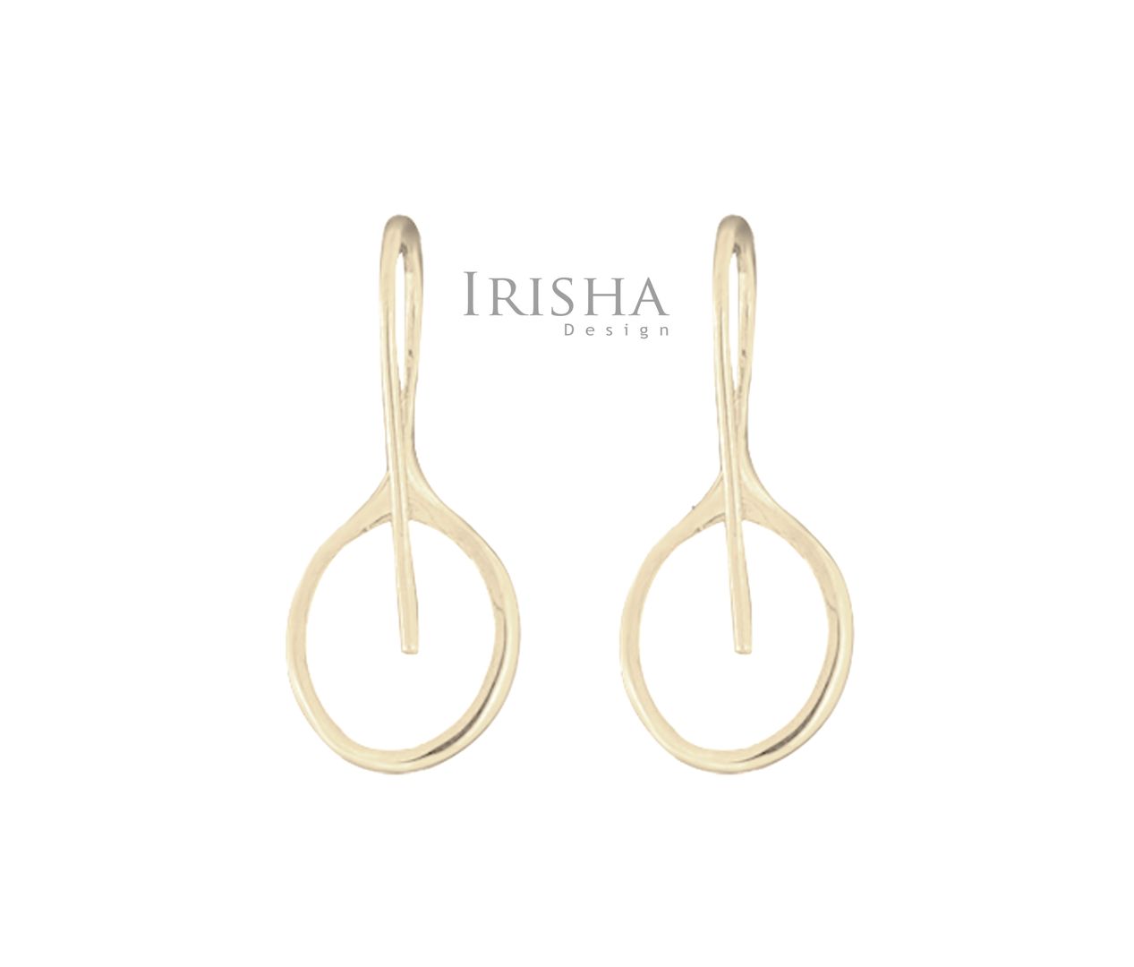 14K Solid Plain Gold Organic Shape Hook Earrings Handmade Fine Jewelry