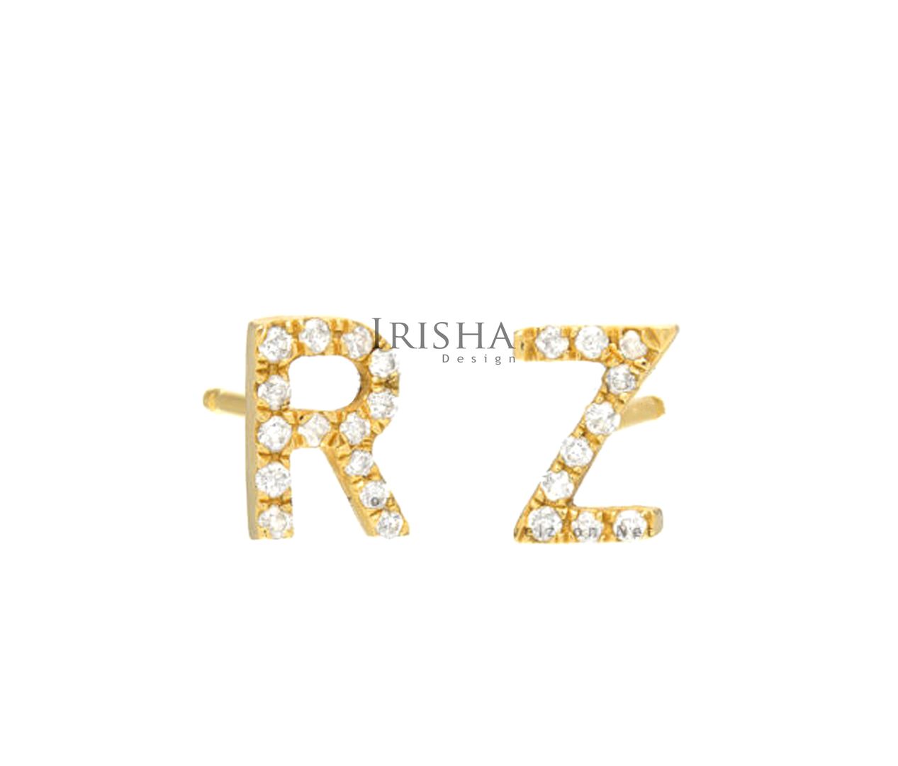 14K Gold 0.12 Ct. Genuine Diamond Initial Z-R Alphabet Stud Earring Fine Jewelry