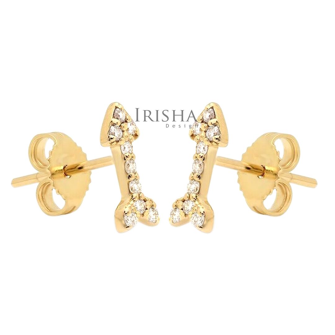 14K Gold 0.16 Ct. Genuine Diamond Arrow Studs Earrings Wedding Fine Jewelry