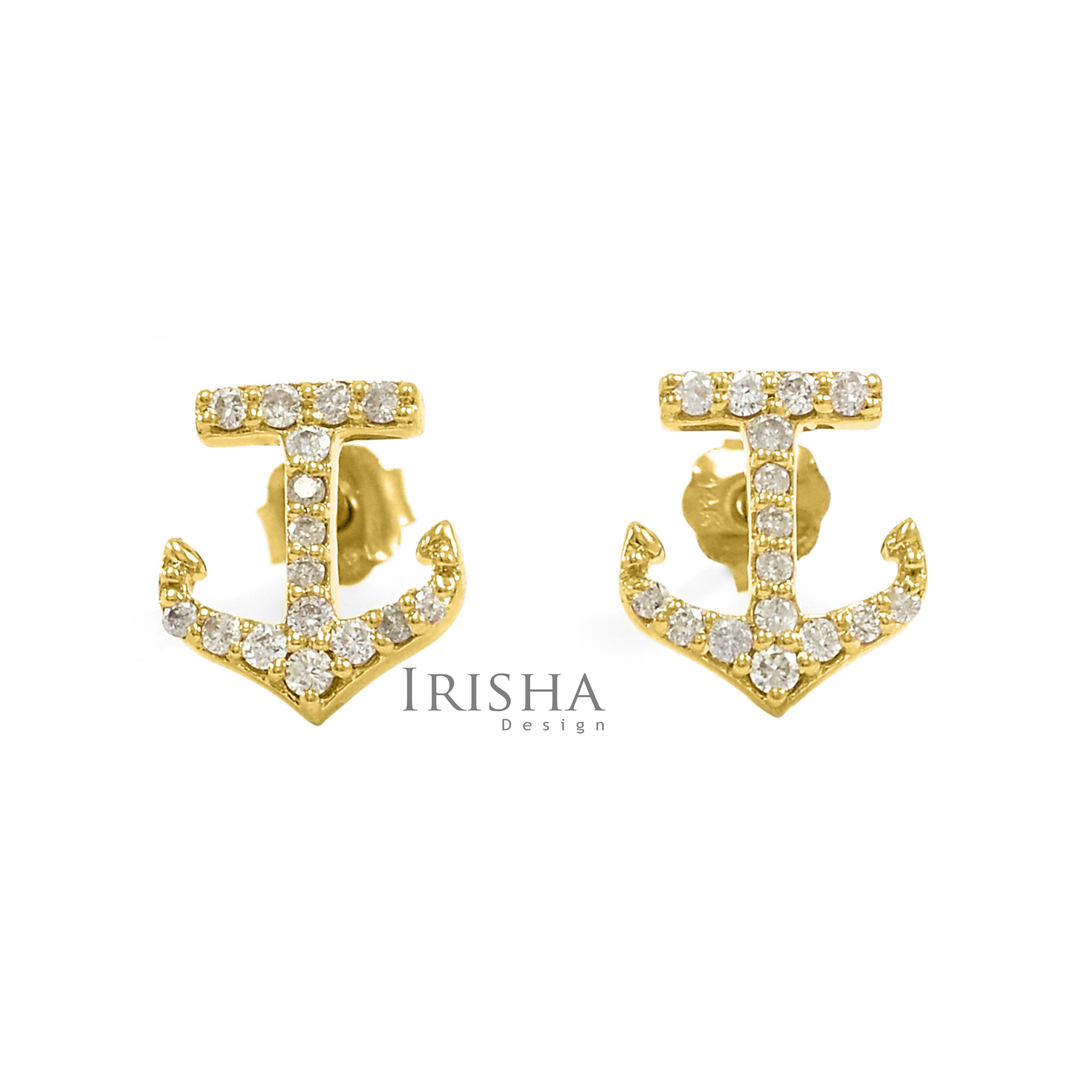 14K Gold 0.27 Ct. Genuine Diamond Anchor Design Studs Earrings Fine Jewelry