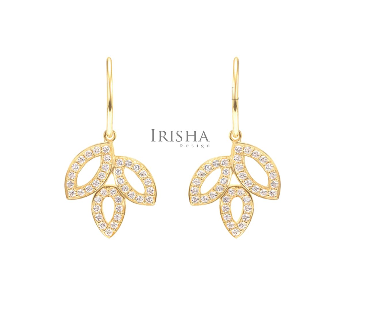 14K Gold 0.30 Ct. Genuine Diamond Leaf Floral Dangle Hook Earrings Fine Jewelry