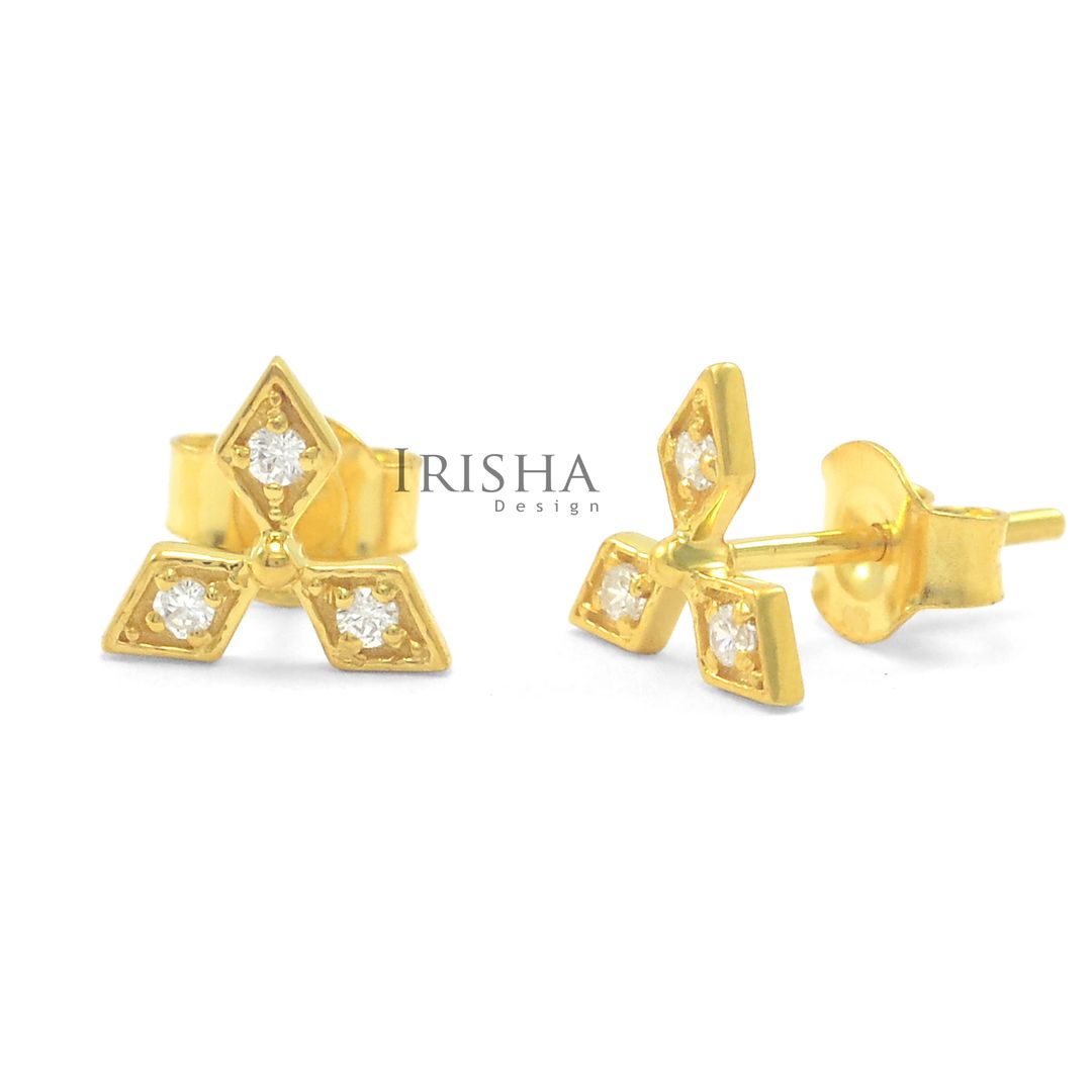 14K Gold 0.09 Ct. Genuine Diamond Floral Earrings Birthday Gift Fine Jewelry