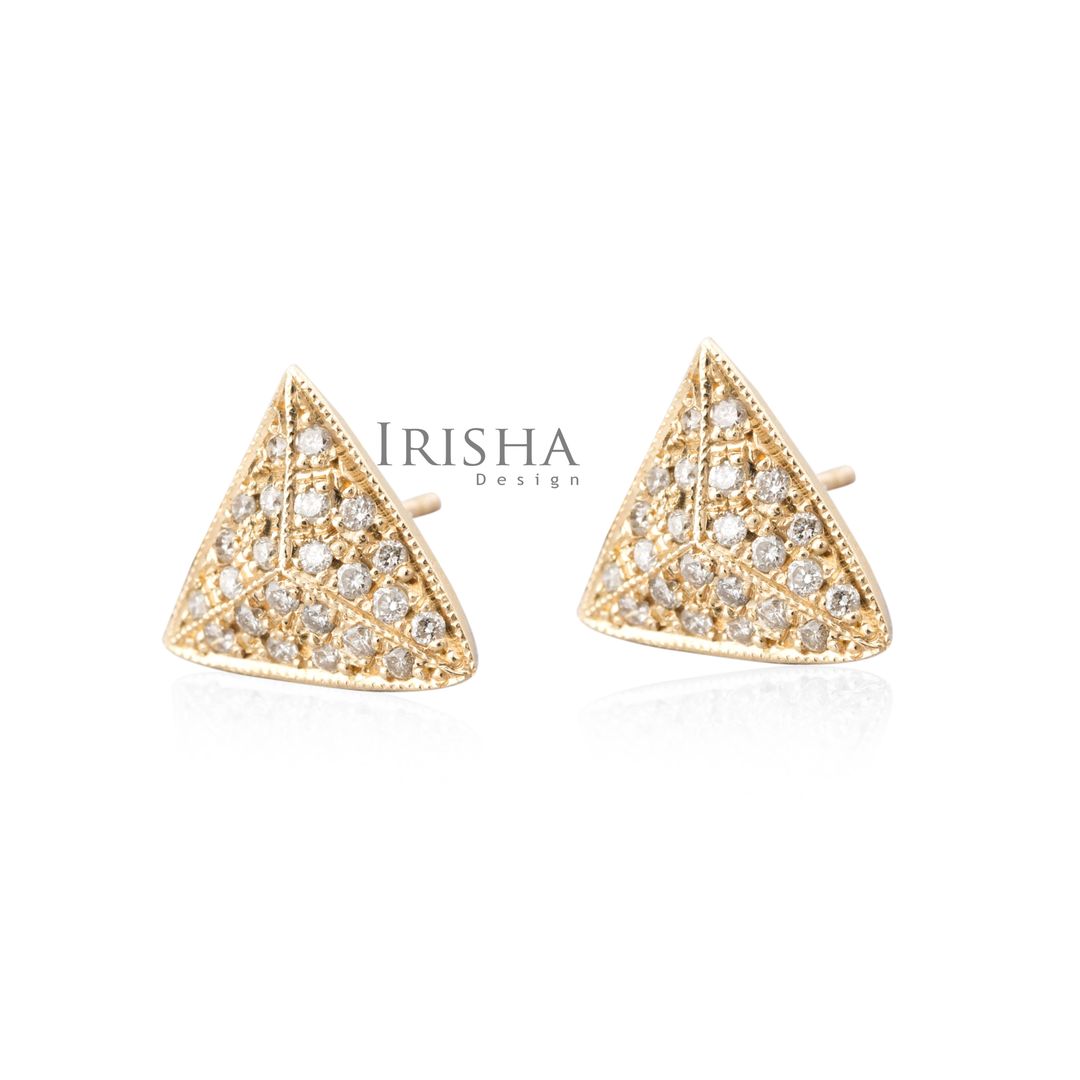 14K Gold 0.20 Ct. Genuine Diamond Pyramid Shape Studs Earrings Fine Jewelry