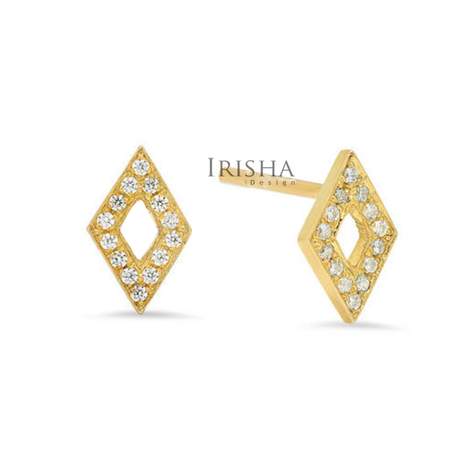 14K Gold 0.15 Ct. Genuine Diamond 10 mm Rhombus Shape Stud Earrings Fine Jewelry