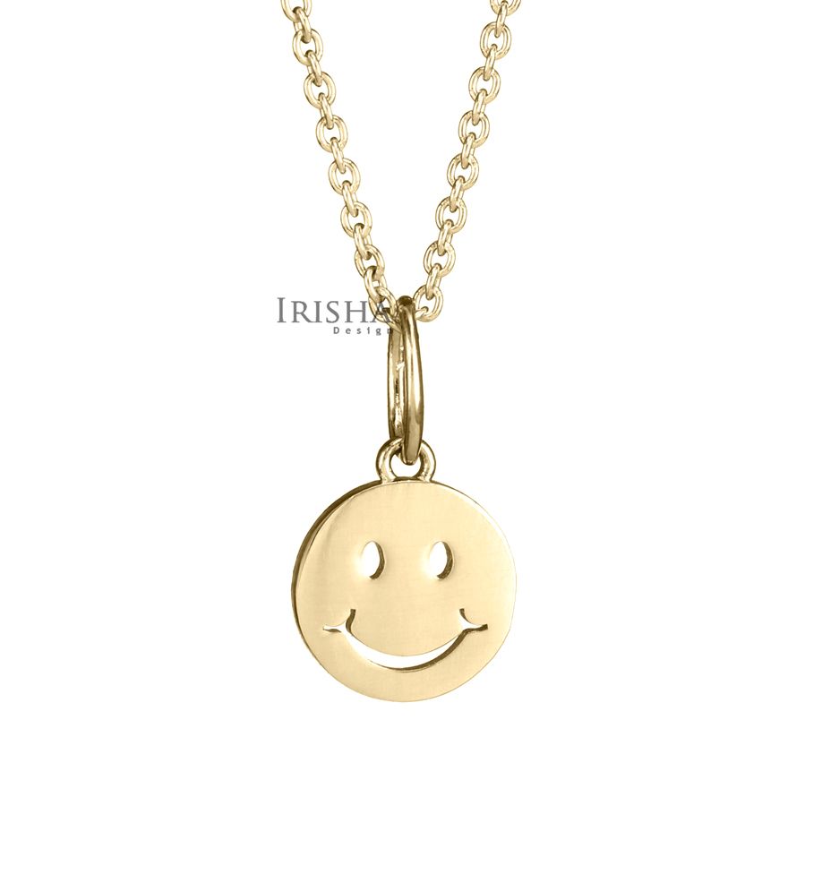 14K Solid Gold Smiling Face Emoticon Pendant Necklace Handmade Fine Jewelry
