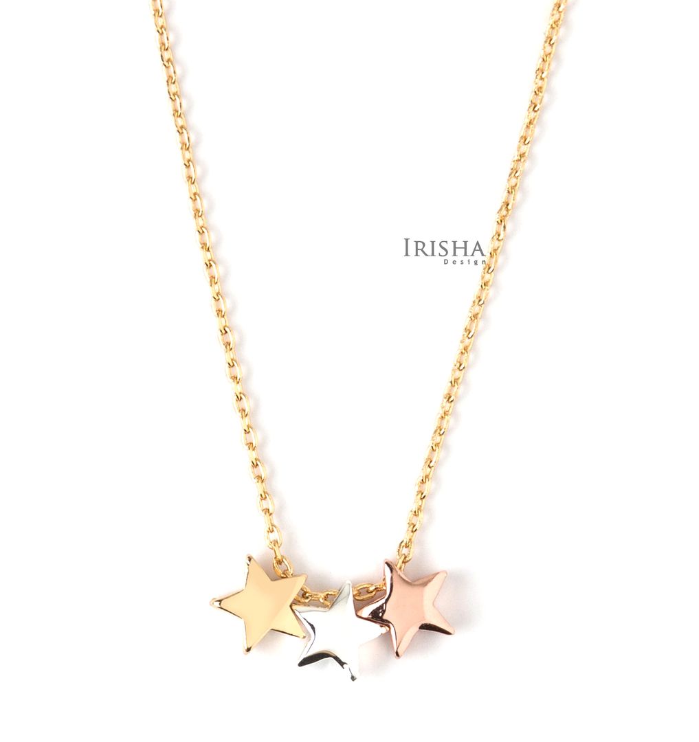 14K Solid Gold 3 Color (Rose/Yellow/White) Star Pendant Necklace Fine Jewelry