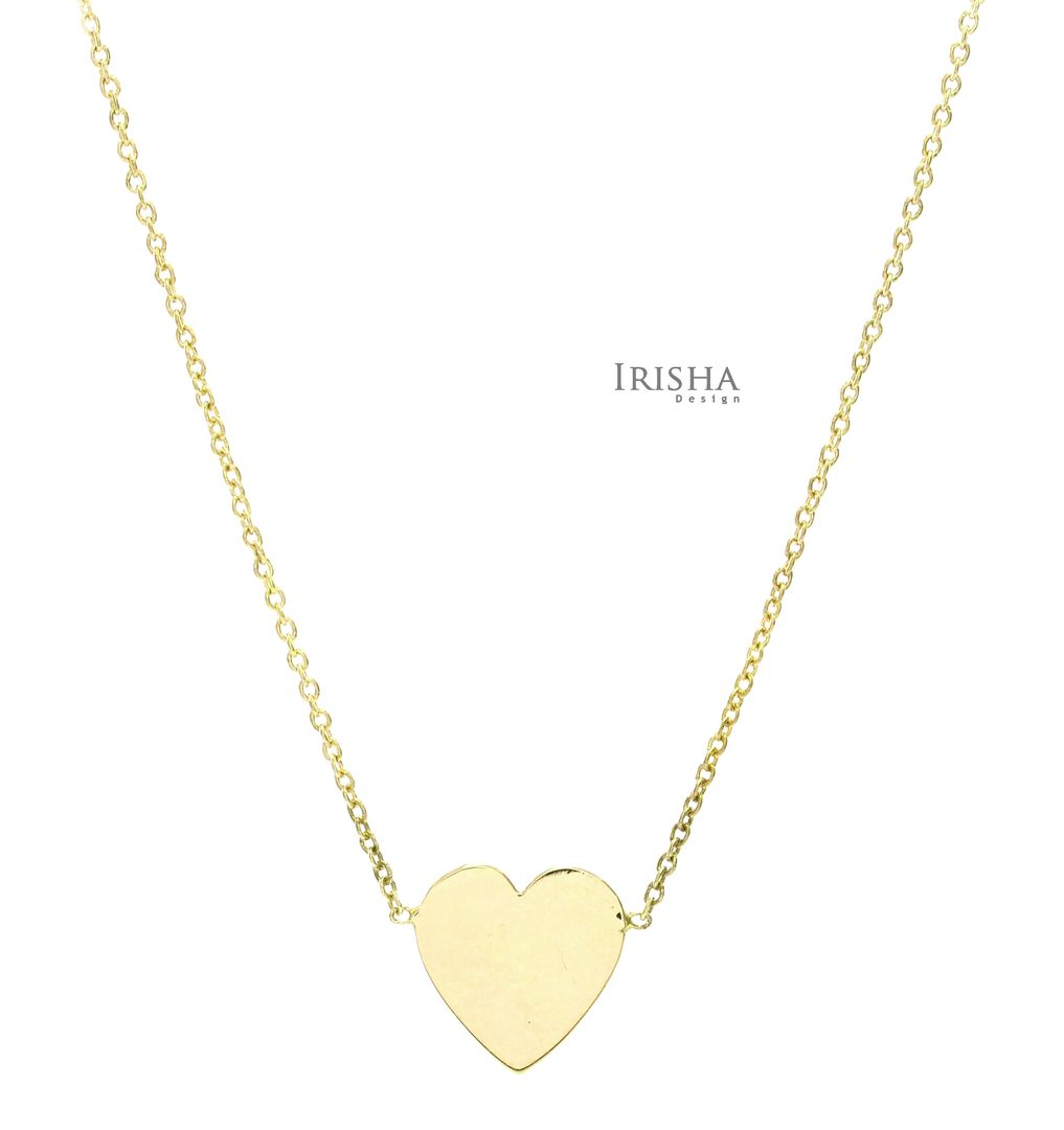 14K Solid Plain Gold 12 mm Love Heart Pendant Necklace Fine Jewelry