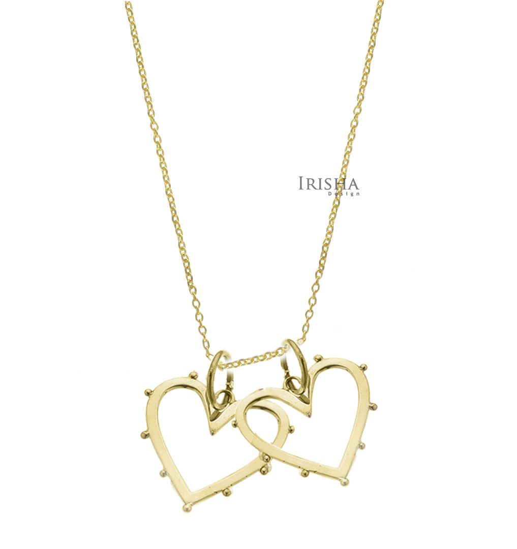 14K Solid Plain Gold Double Love Heart Pendant Necklace Fine Jewelry