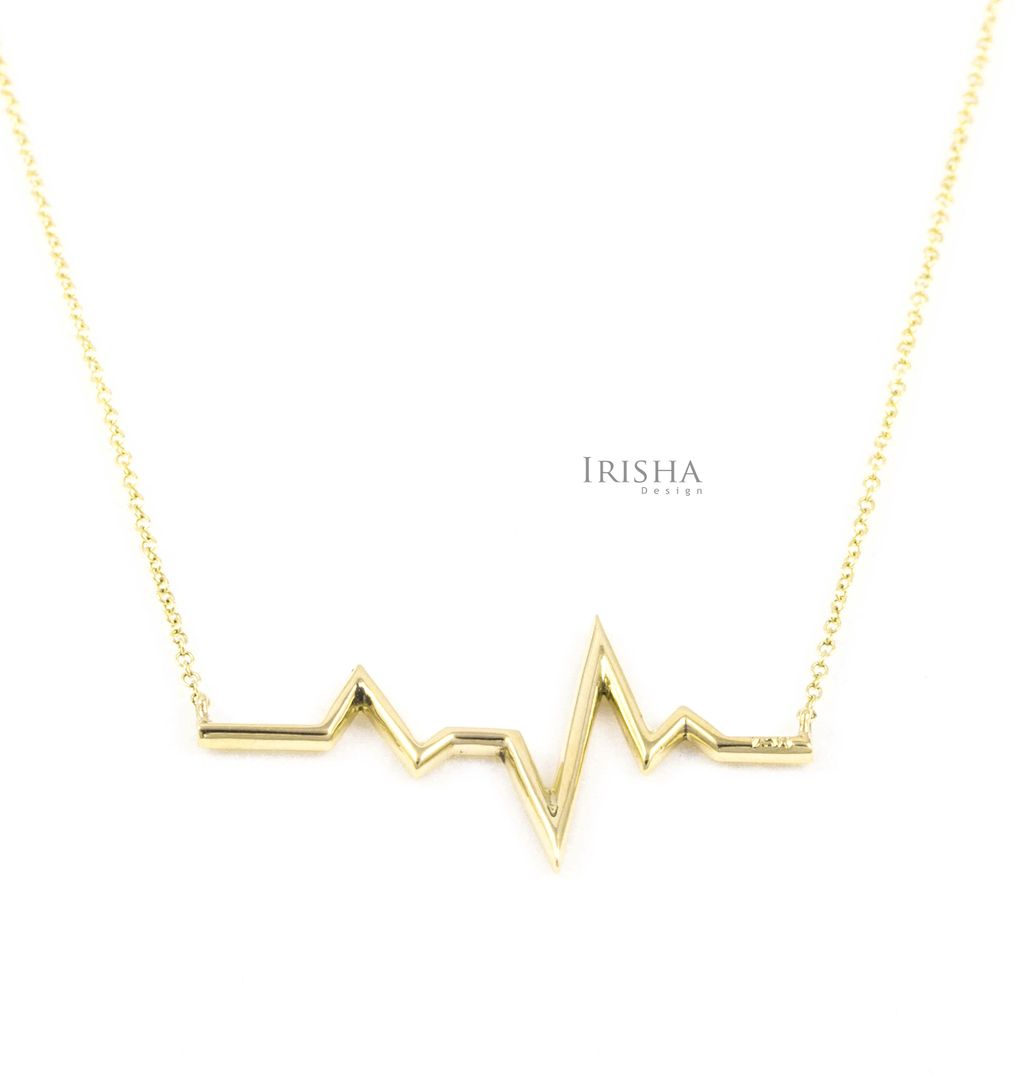14K Solid Plain Gold Heartbeat Pendant Necklace Anniversary Gift Fine Jewelry