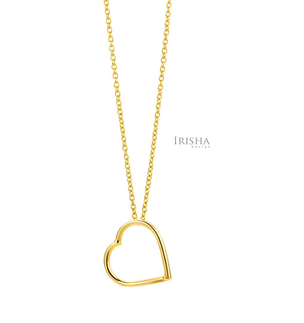 14K Solid Plain Gold Love Heart Pendant Necklace Fine Jewelry