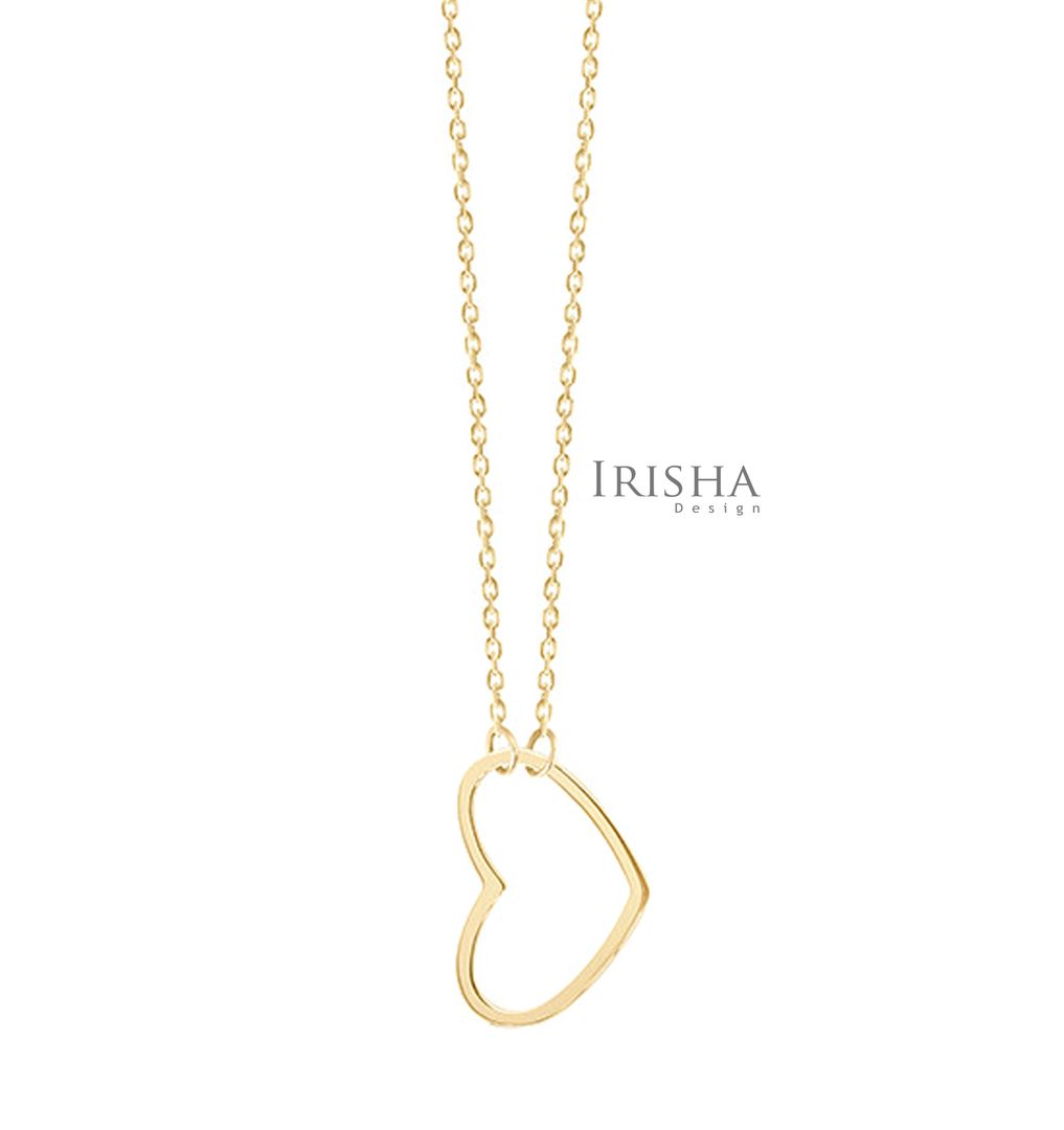 14K Solid Plain Gold Unique Love Heart Necklace Fine Jewelry