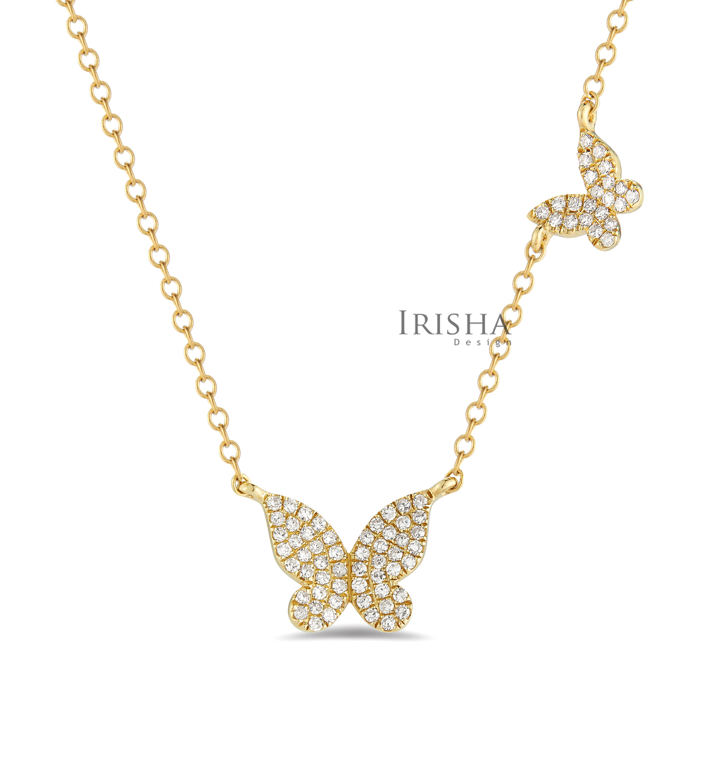 14K Gold 0.38 Ct. Genuine Diamond Double Butterfly Pendant Necklace Fine Jewelry